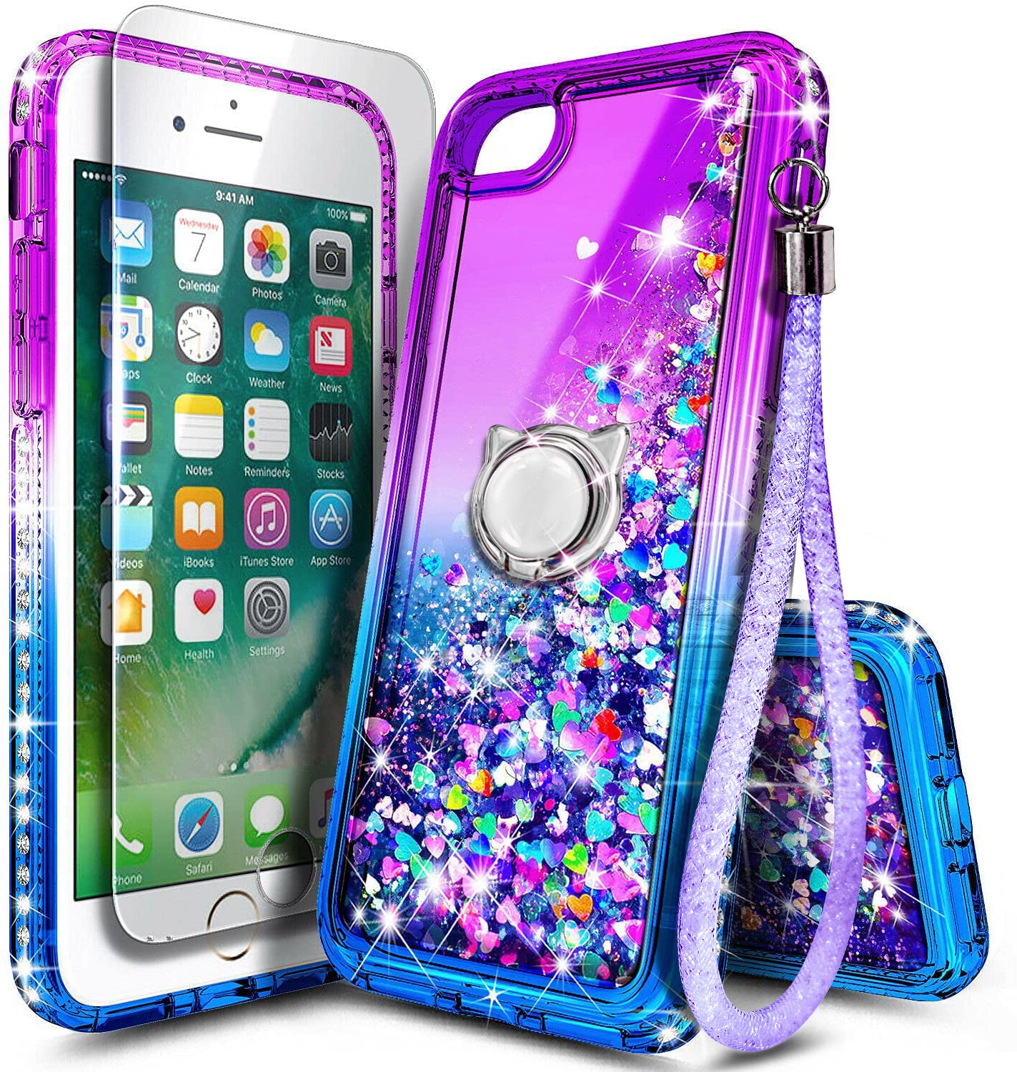 Ngb Compatible For Iphone 6 6S 7 8 Case, Iphone Se 3 2022/Iphone Se 2 2020 Case With Tempered Glass Screen Protector, Ring Holde