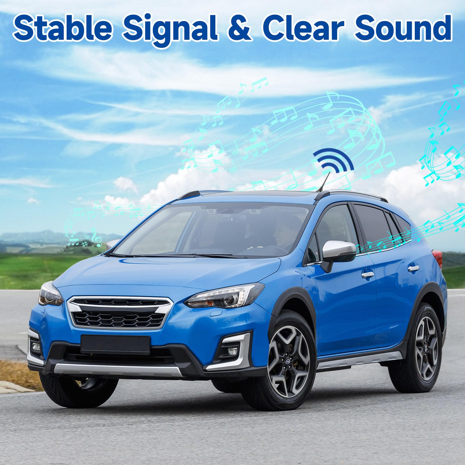 Eightwood Car Stereo Fm Am Radio Antenna, Universal Roof Mount Amplified Antenna With 12V Power Wire Din Plug Connector For Vehi