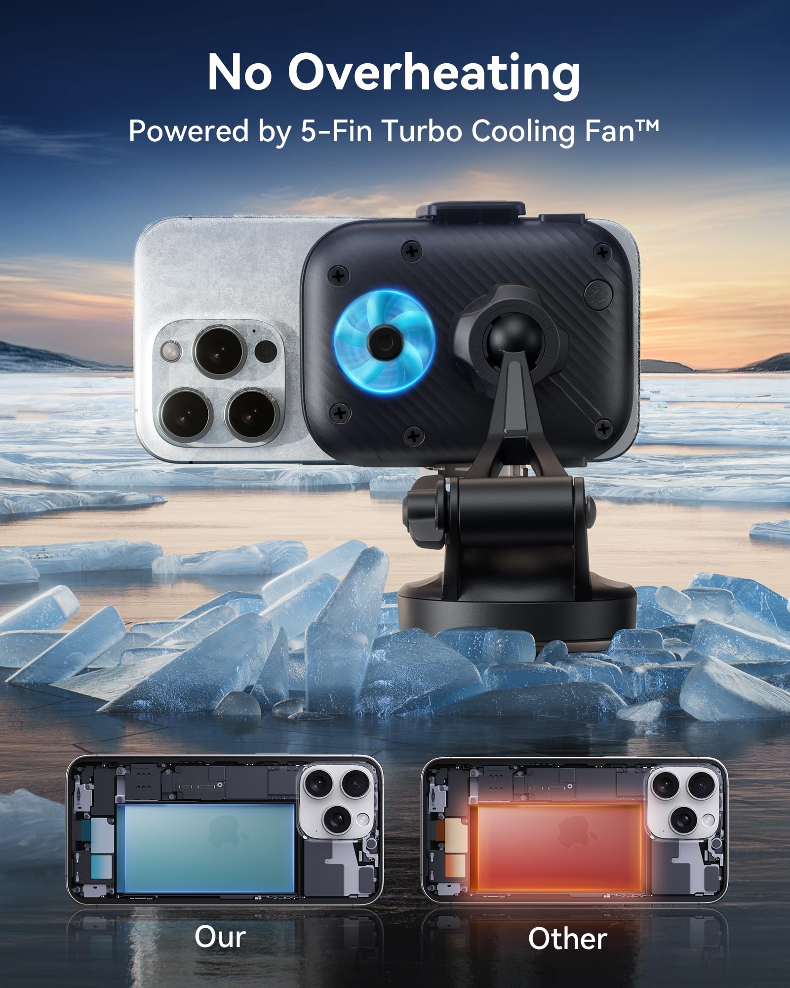 Iniu Qi2 Certified 15W Car Phone Holder Wireless Charger, Ultra-Stable 22N For Magsafe Car Mount Charger With Cooling Fins & Rgb