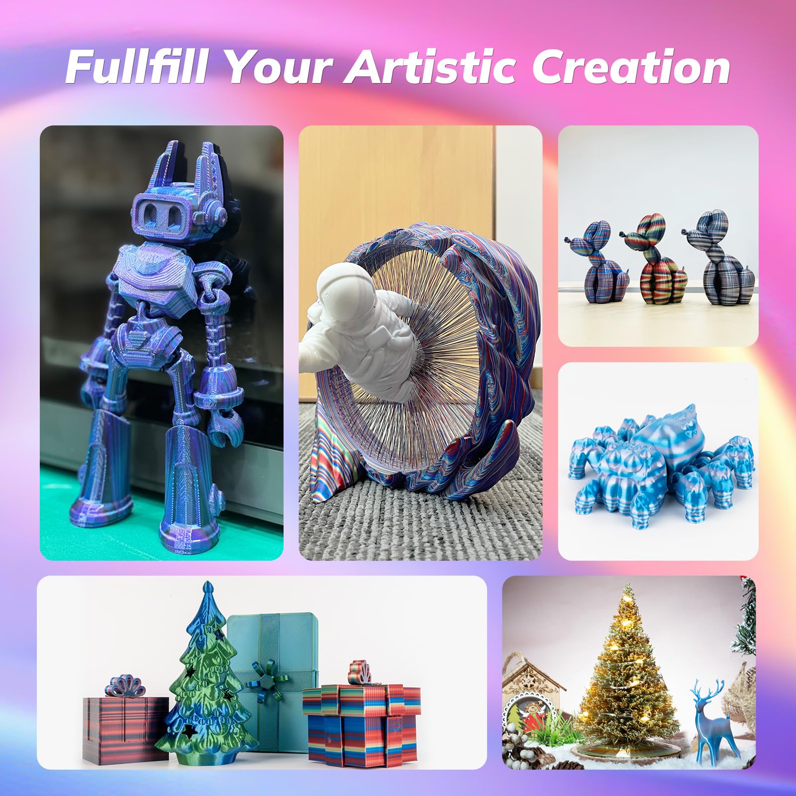 Amolen Silk Pla 3D Printer Filament, Shiny Multicolor Berry Pop Rainbow Pla Filament 1.75Mm, Fast Color Change Pla 3D Printing F