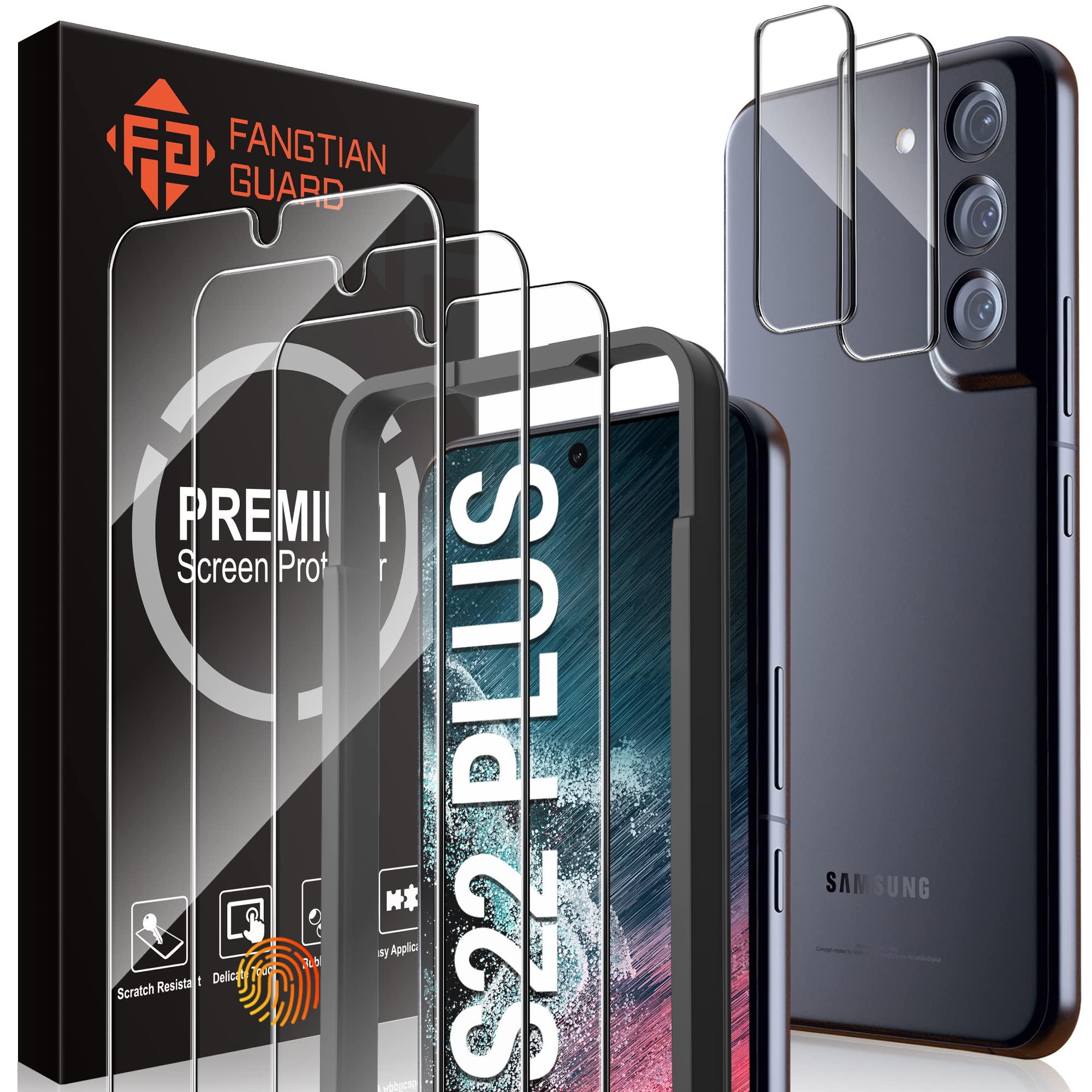 [3+2 Pack] Screen Protector For Samsung Galaxy S22 Plus/S22+Plus 5G, Tempered Glass Galaxy S22 Plus Screen Protector + 2 Pack Ca