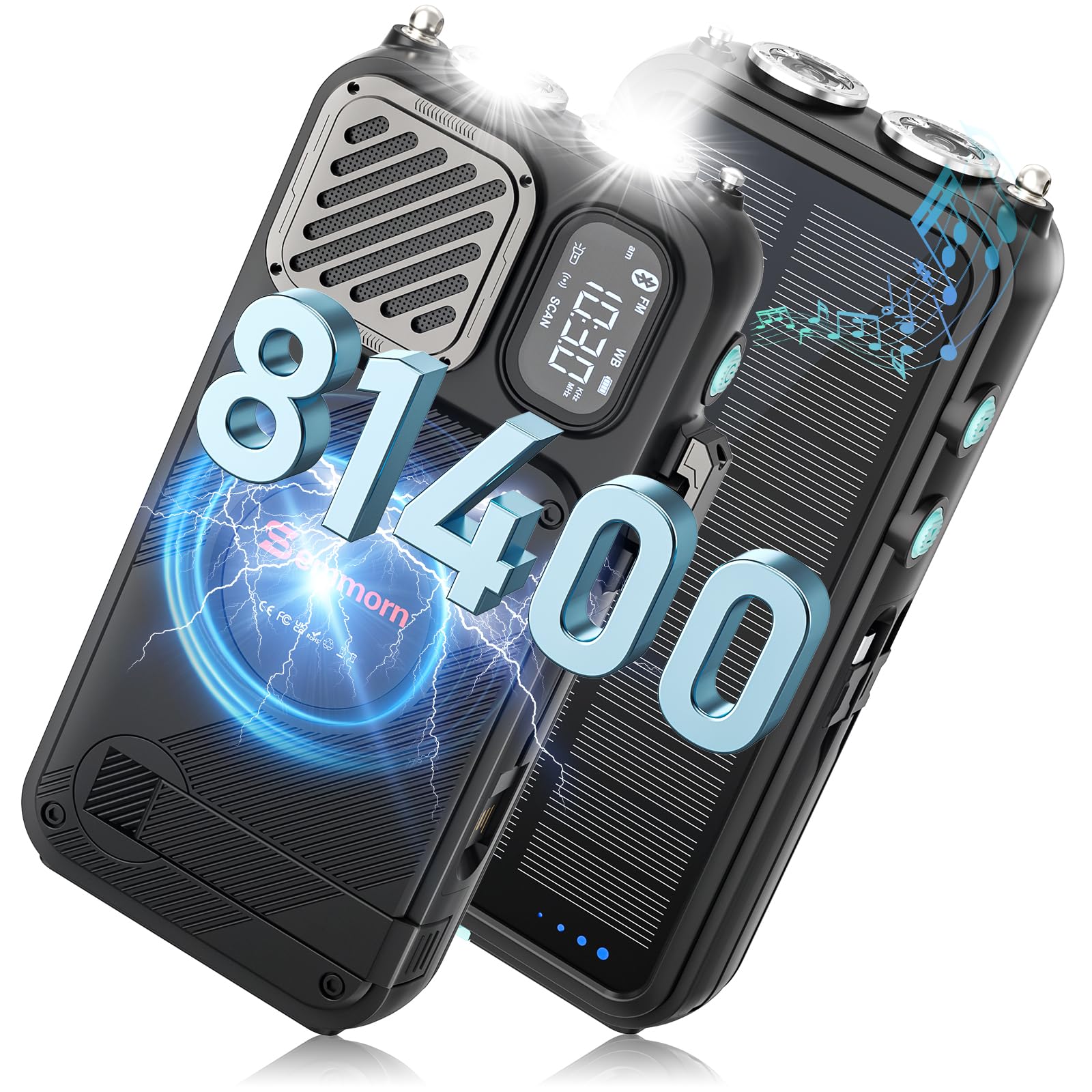 Emergency Radio, 22000mAh Solar Power Bank, FM NOAA Emergency Weather Radio, 20W Fast Charging Solar Charger, Portable Hand Cran