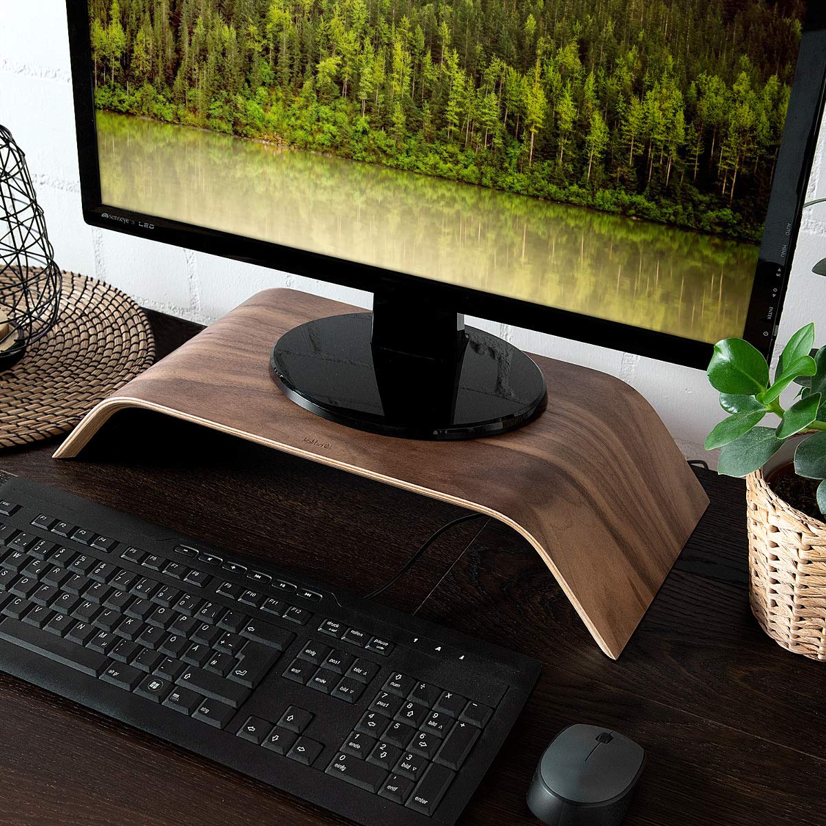 Kalibri Wood Monitor Stand Riser   Computer Desk Holder Desktop Dock Wooden Mount Display For Pc Tv Screen Notebook Laptop   Wal