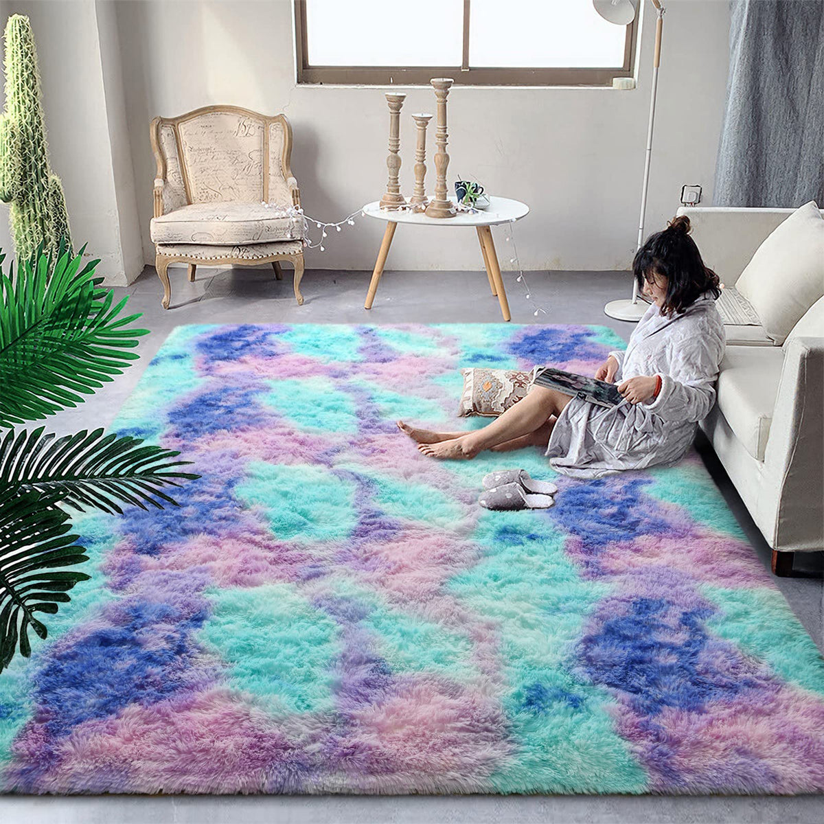 Dweike Soft Fluffy Shag Area Rugs For Living Room, Shaggy Floor Carpet For Bedroom, Girls Carpets Kids Home Decor Rugs,Cute Luxu