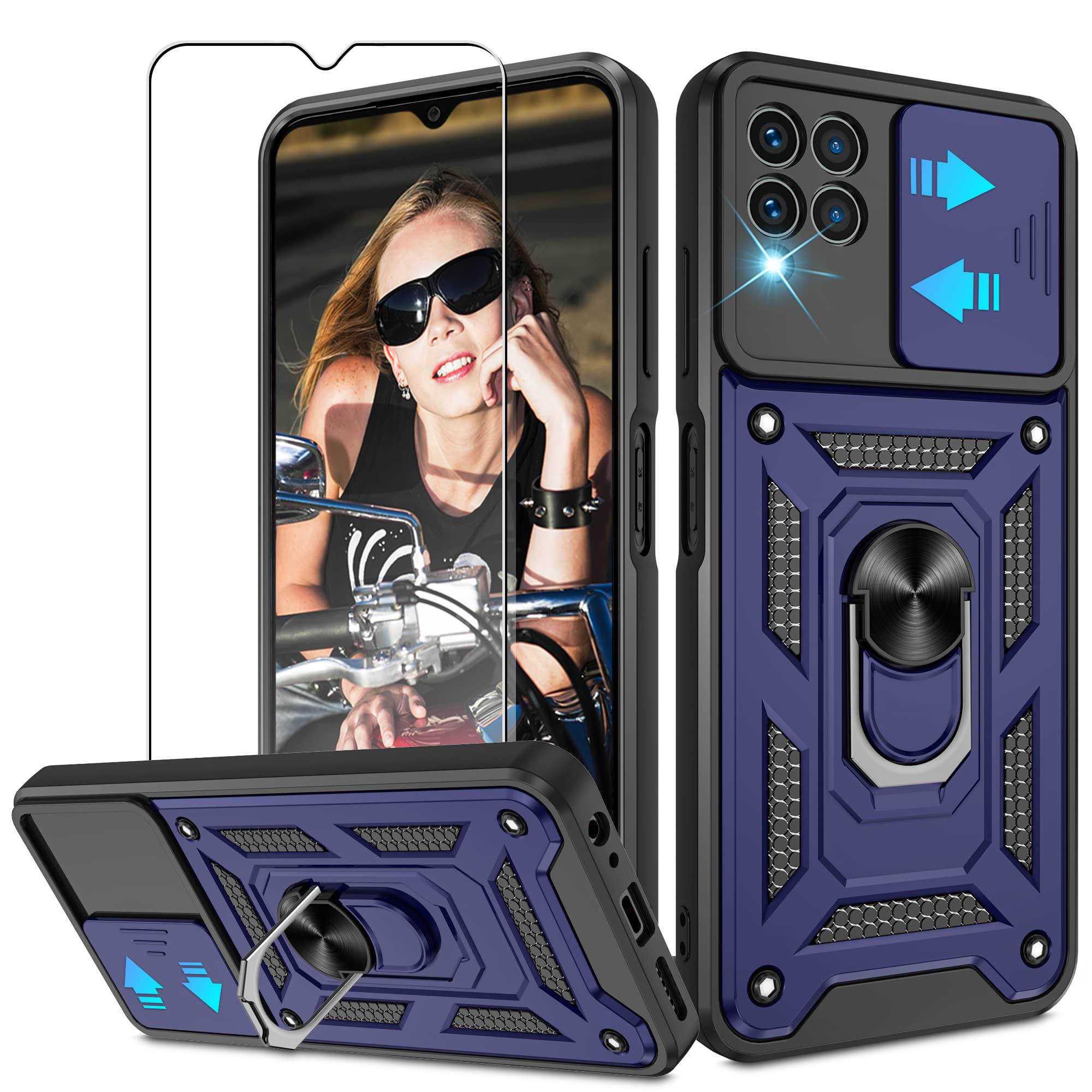 Atump For T Mobile Revvl 6 Pro 5G Case With Hd Screen Protector, 360 Rotation Ring Kickstand [Military Grade] Protective Case Fo