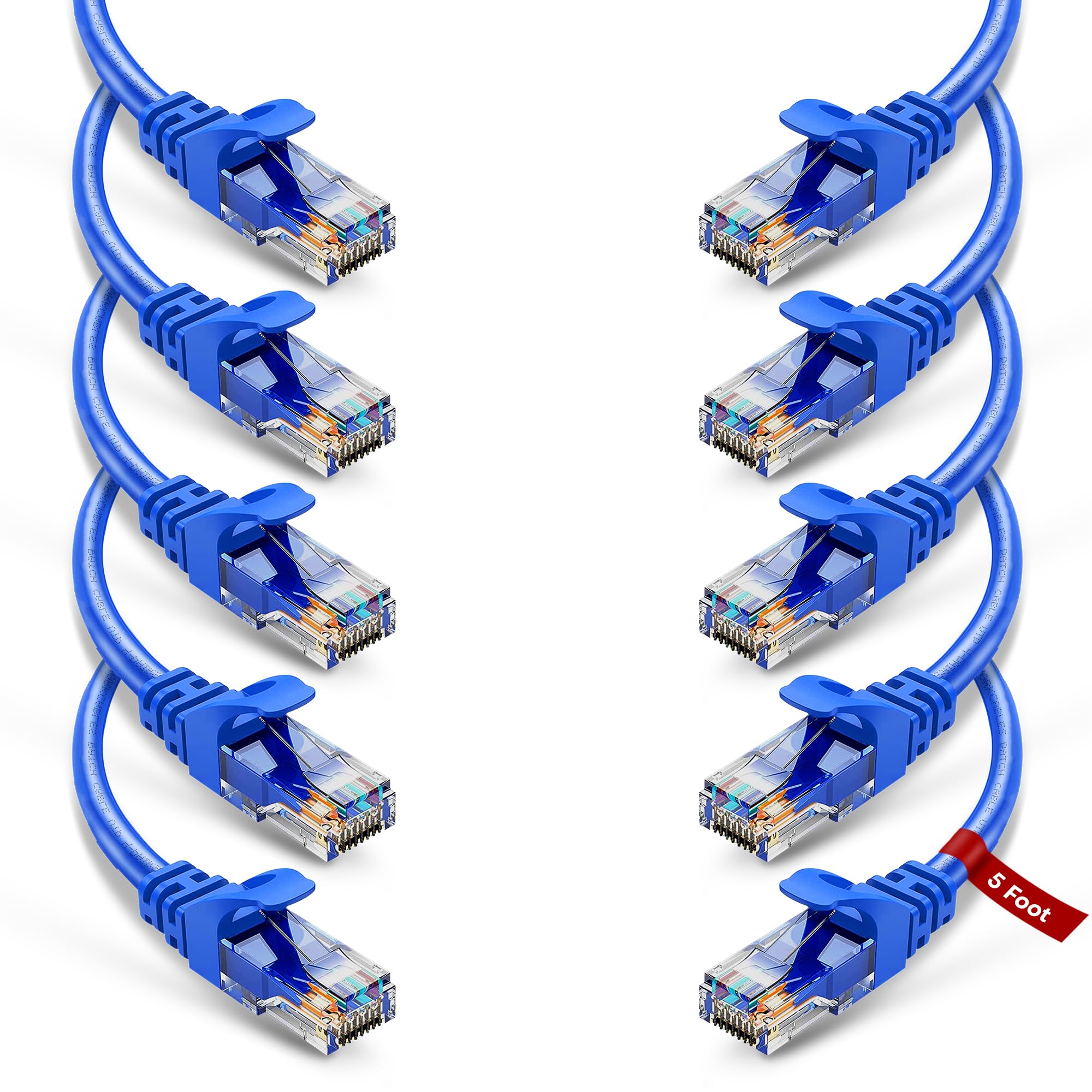 Newyork Cables Cat6 Ethernet Patch Cable 5Ft (10 Pack), Snagless Cat6 Patch Cables For Data Centers, 10Gbps, 550Mhz Ethernet Cord, Bare Copper Network Patch Cables For Home And Enterprise  Blue