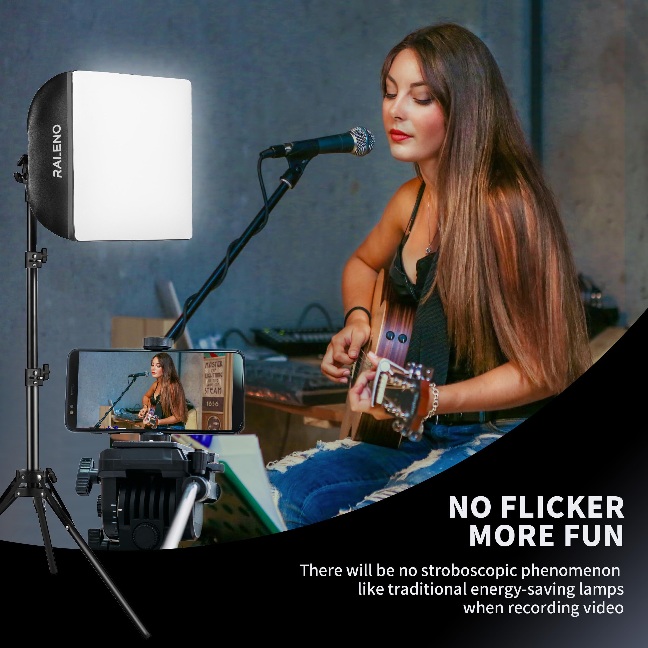 Raleno Softbox Lighting Kit, 16'' X 16'' Photography Studio Equipment With Led Bulb (50W | 5500K | 97 Cri | Tlci=97), Continuous