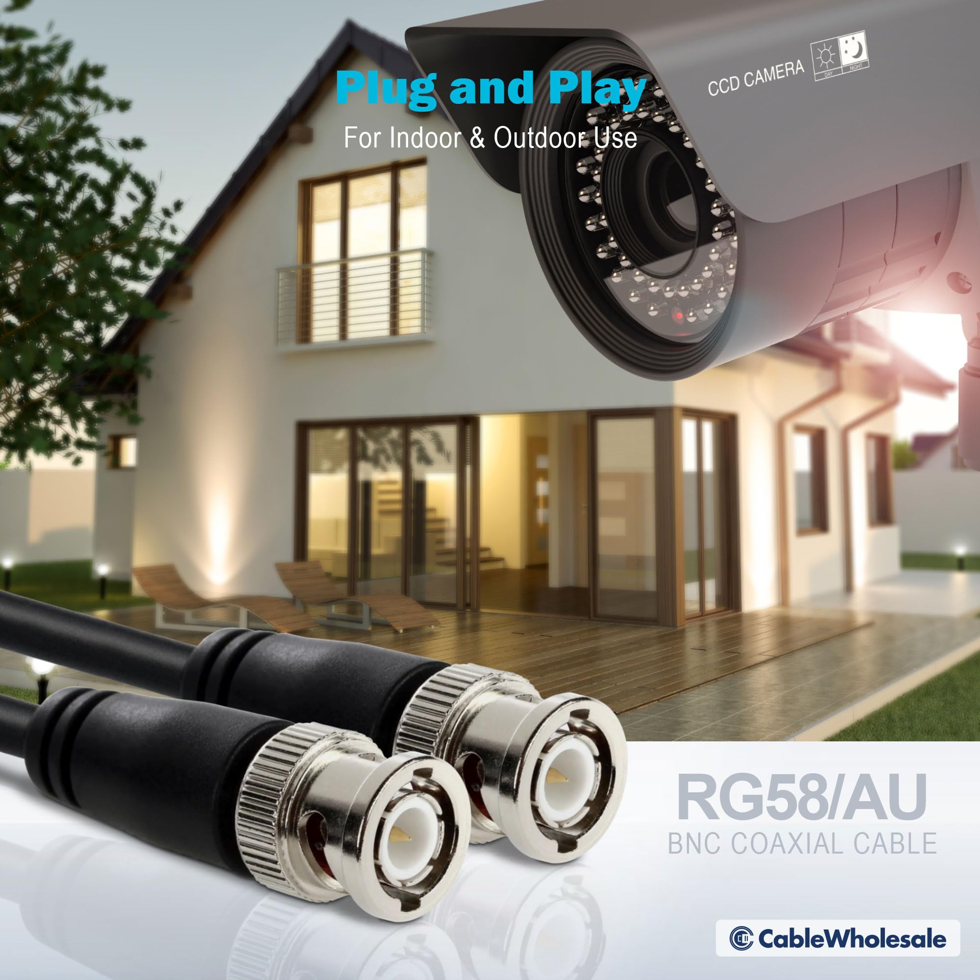 Cablewholesale Rg58/Au Coaxial Cable W/Bnc Connectors, Black, Bnc Male To Male, Copper Stranded Center Conductor, 25 Foot Bnc Ca