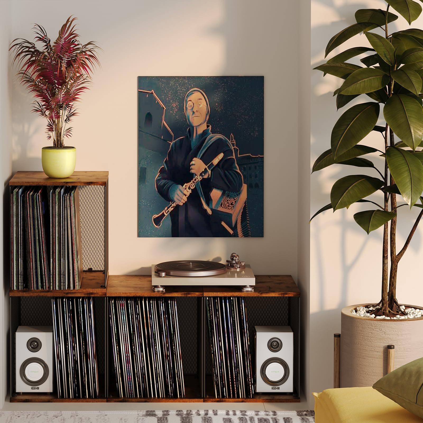 Honkazita Record Holder Shelf Vinyl Record Storage Furniture,Diy Stackable 50 100 Records Visualize Album Storage Box Cube Natur
