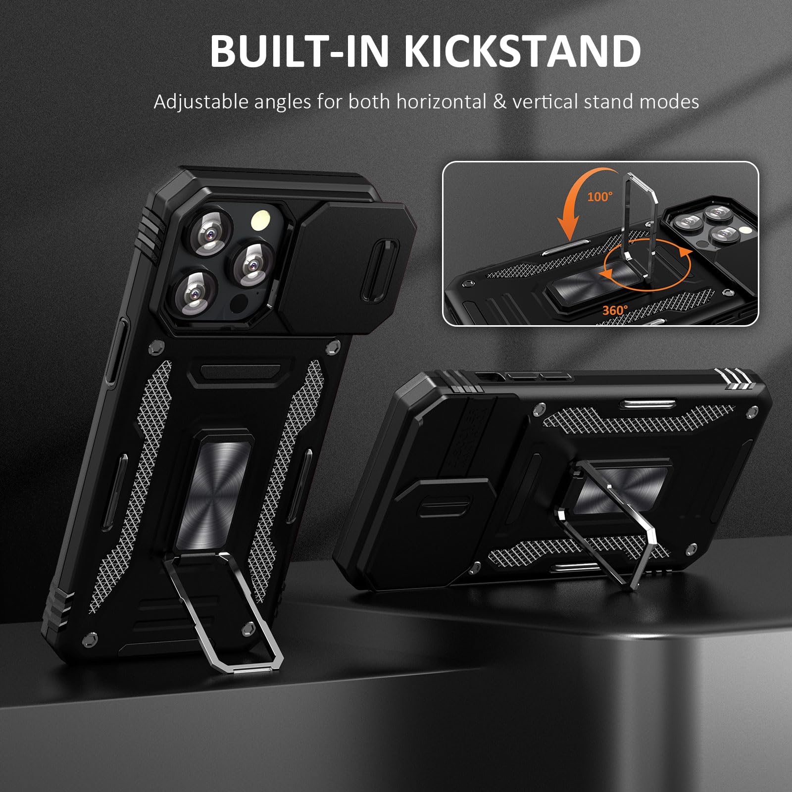 Sefing Case For I Phone 16 Pro Phone Case 16 Pro Case With Camera Cover, With Ring Holder Kickstand, With Magnet Car Mount Funct