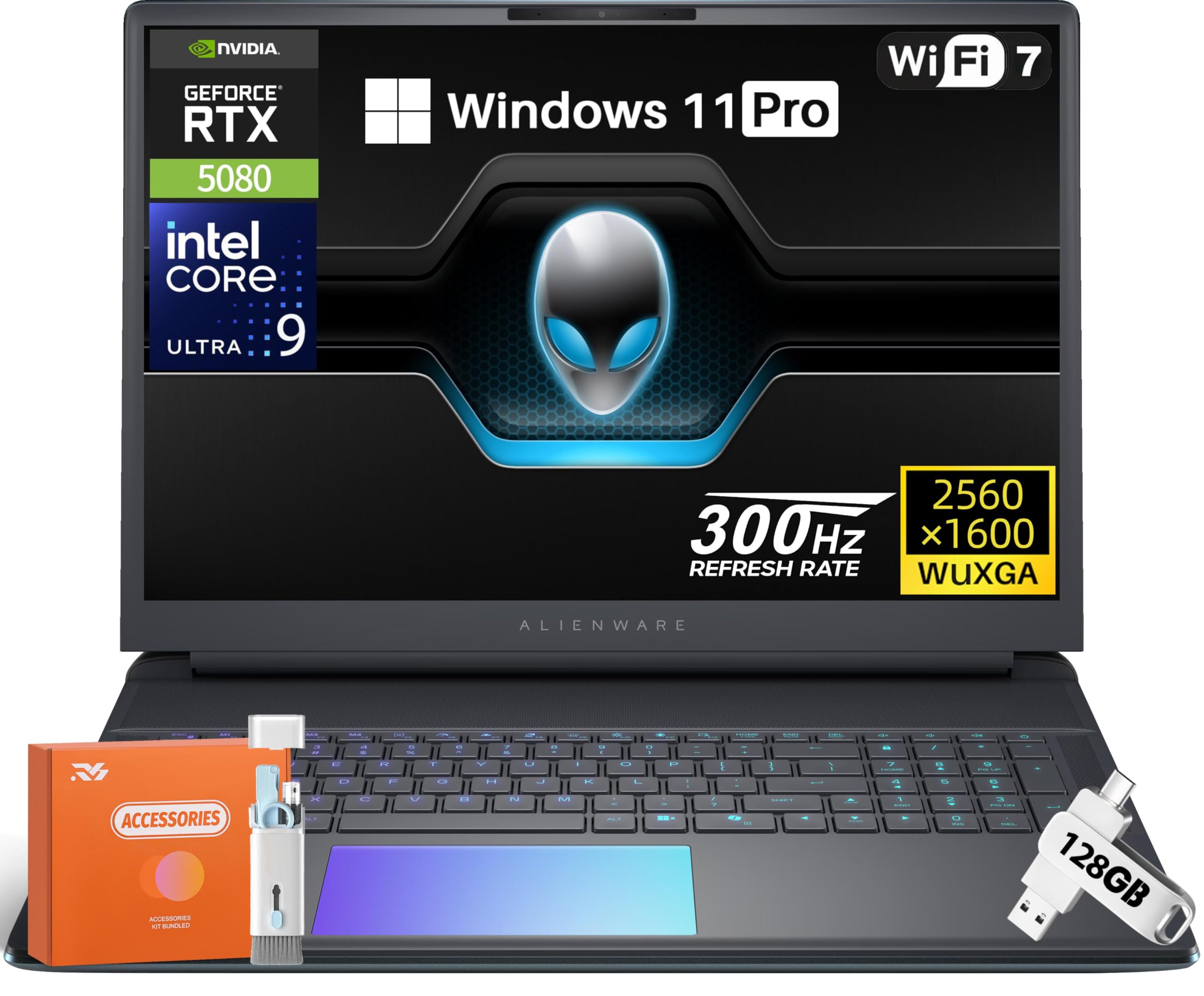 Alienware 18 Area-51 Gaming Laptop, NVIDIA RTX 5080 16GB GDDR7, Intel Ultra 9 275HX 5.4GHz, 18 WQXGA 300Hz 2.5K Display, 64 GB D