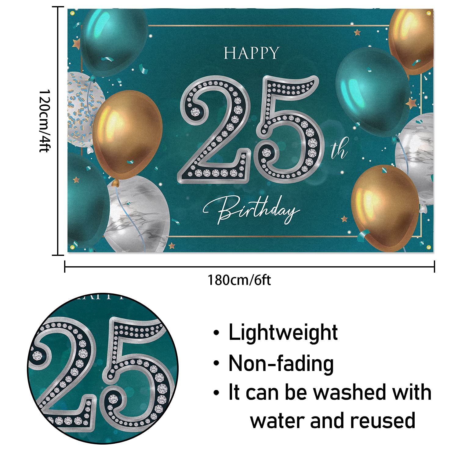 Hamigar 6X4Ft Happy 25Th Birthday Banner Backdrop   25 Years Old Birthday Decorations Party Supplies For Women Men   Green Silve