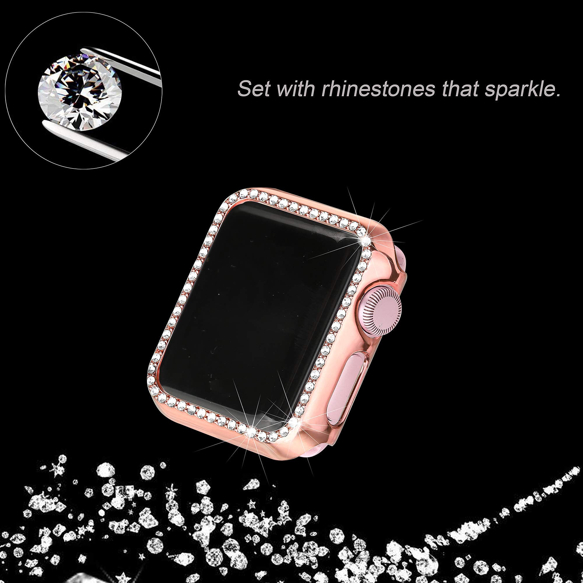 Secbolt 38Mm Case Compatible With Apple Watch Band, Bling Full Cover Bumper Protective Frame Screen Protector For Iwatch Series