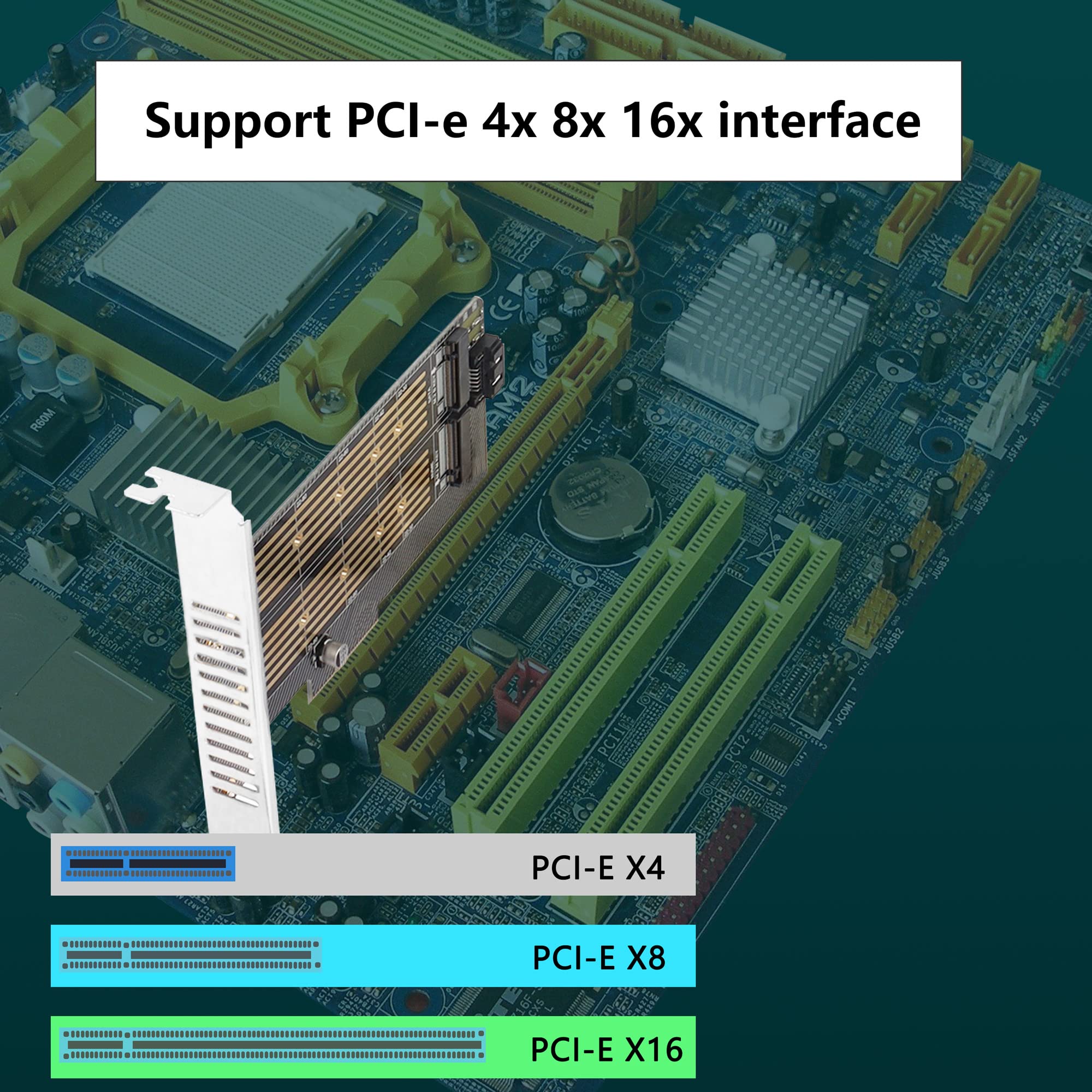 Gelrhonr M.2 Nvme Ssd To Pcie Adapter Card,M.2 Nvme(M Key) +Sata (B Key) Ssd Pcie 3.0 X4 X8 X16 Controller Expansion Card For 22