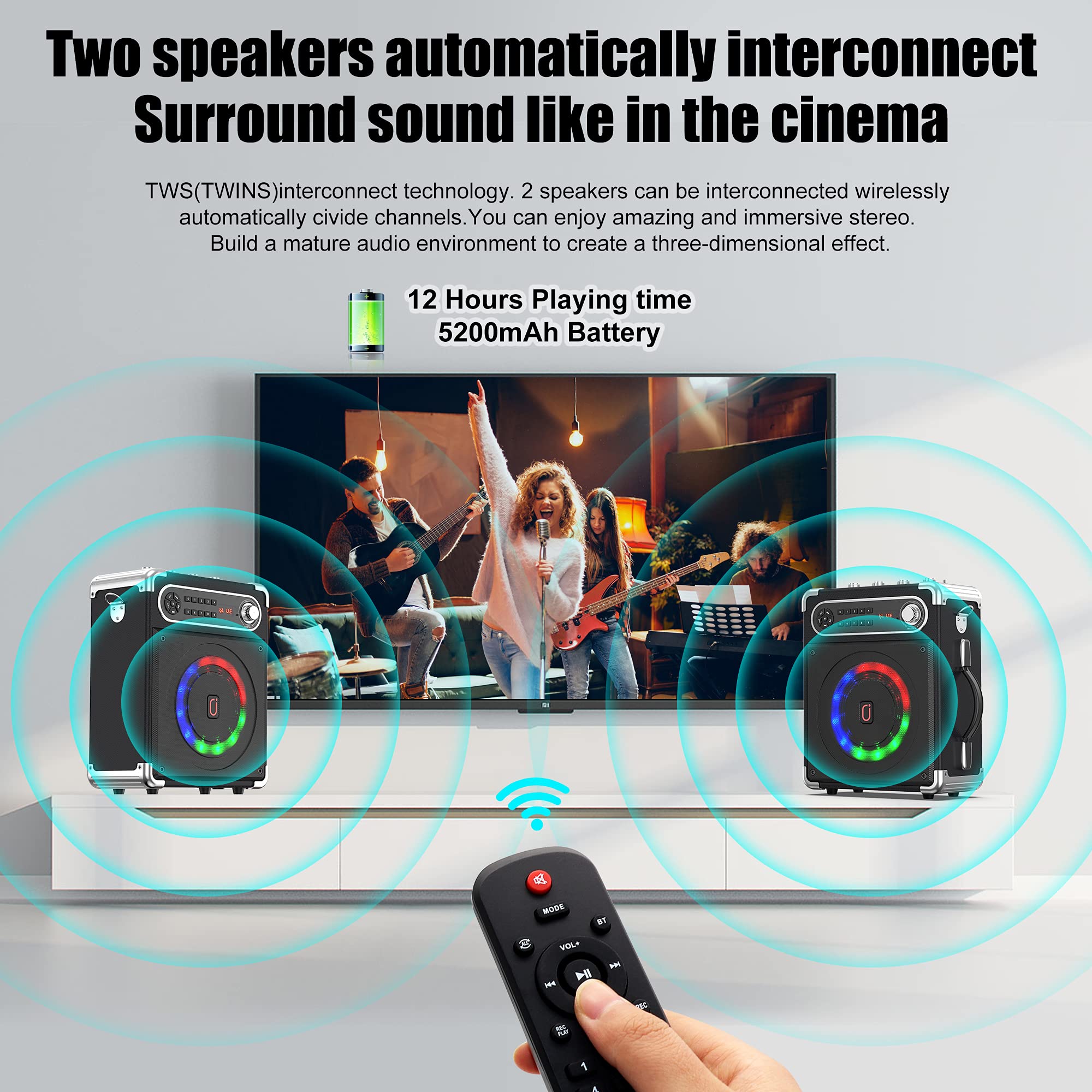 Jyx Karaoke Machine With Two Wireless Microphones, Portable Bluetooth Speaker With Bass/Treble Adjustment, Pa System With Remote