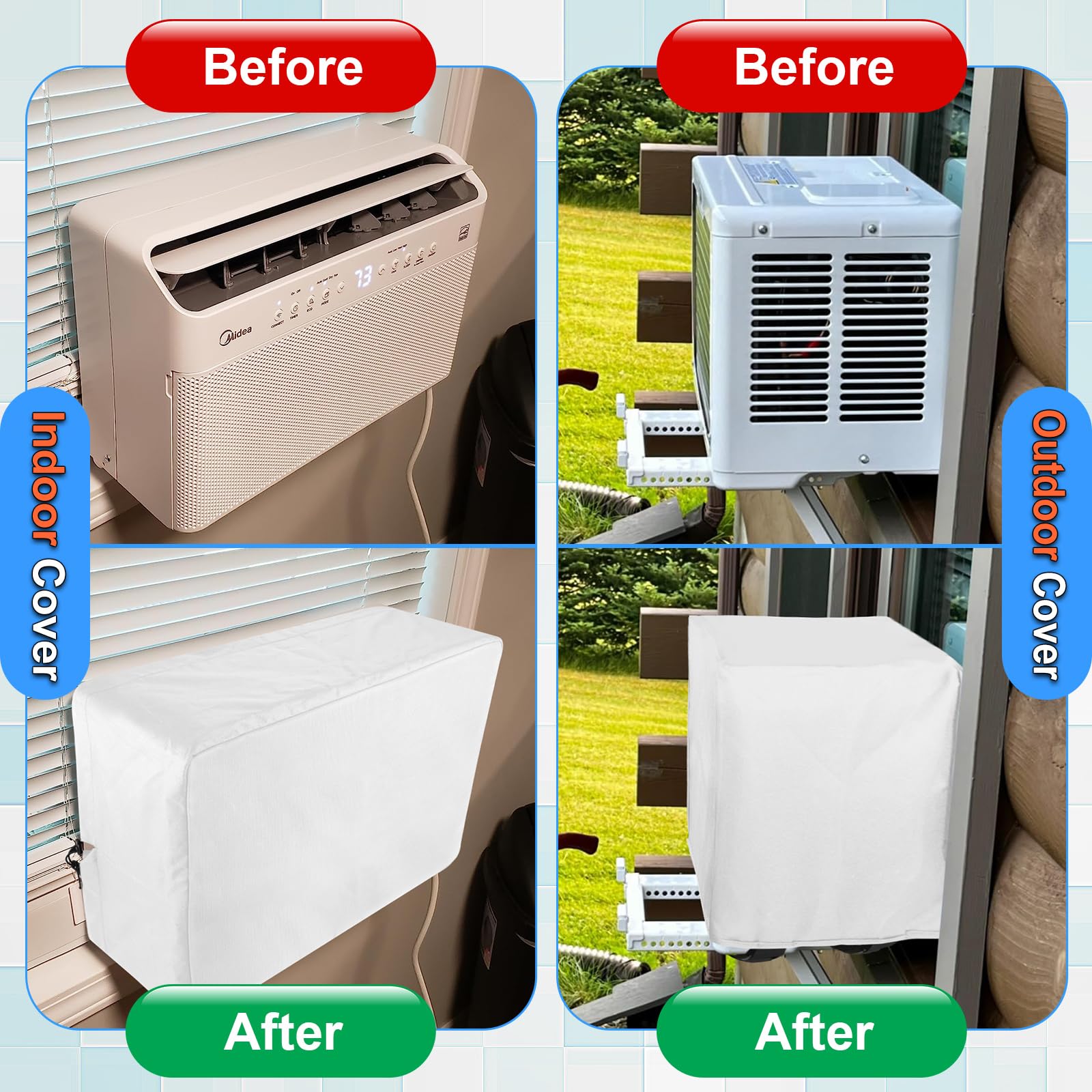 600D Outdoor Air Conditioner Covers And Indoor Air Conditioner Cover For U Shaped Window Ac Unit, With Adjustable Hook And Loop