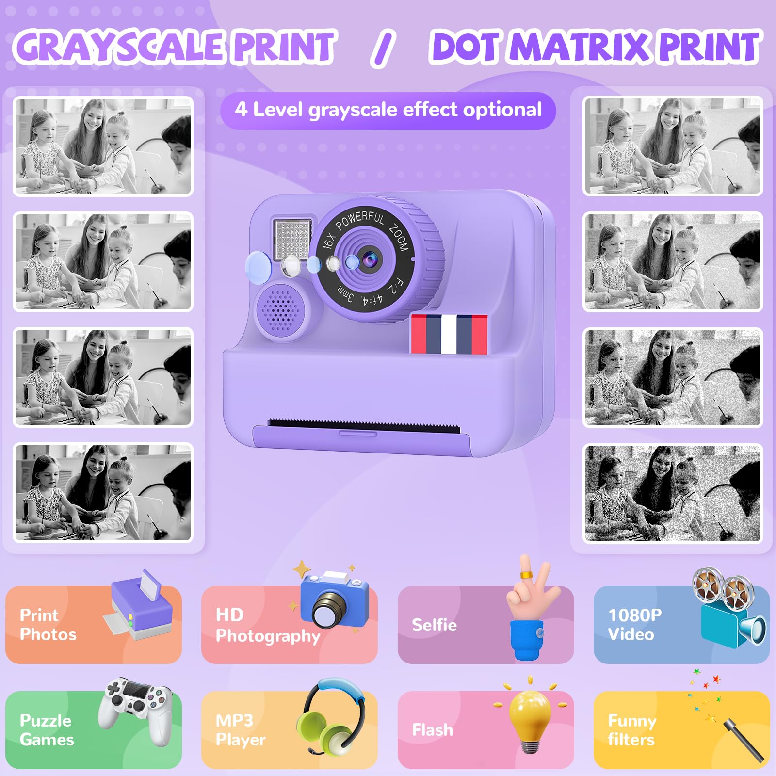 Yosfeng Instant Print Camera For Kids   Christmas Birthday Girls Gifts For Age 3 4 5 6 7 8 9 10 Year Old, 2.4 Inch Screen Kids I