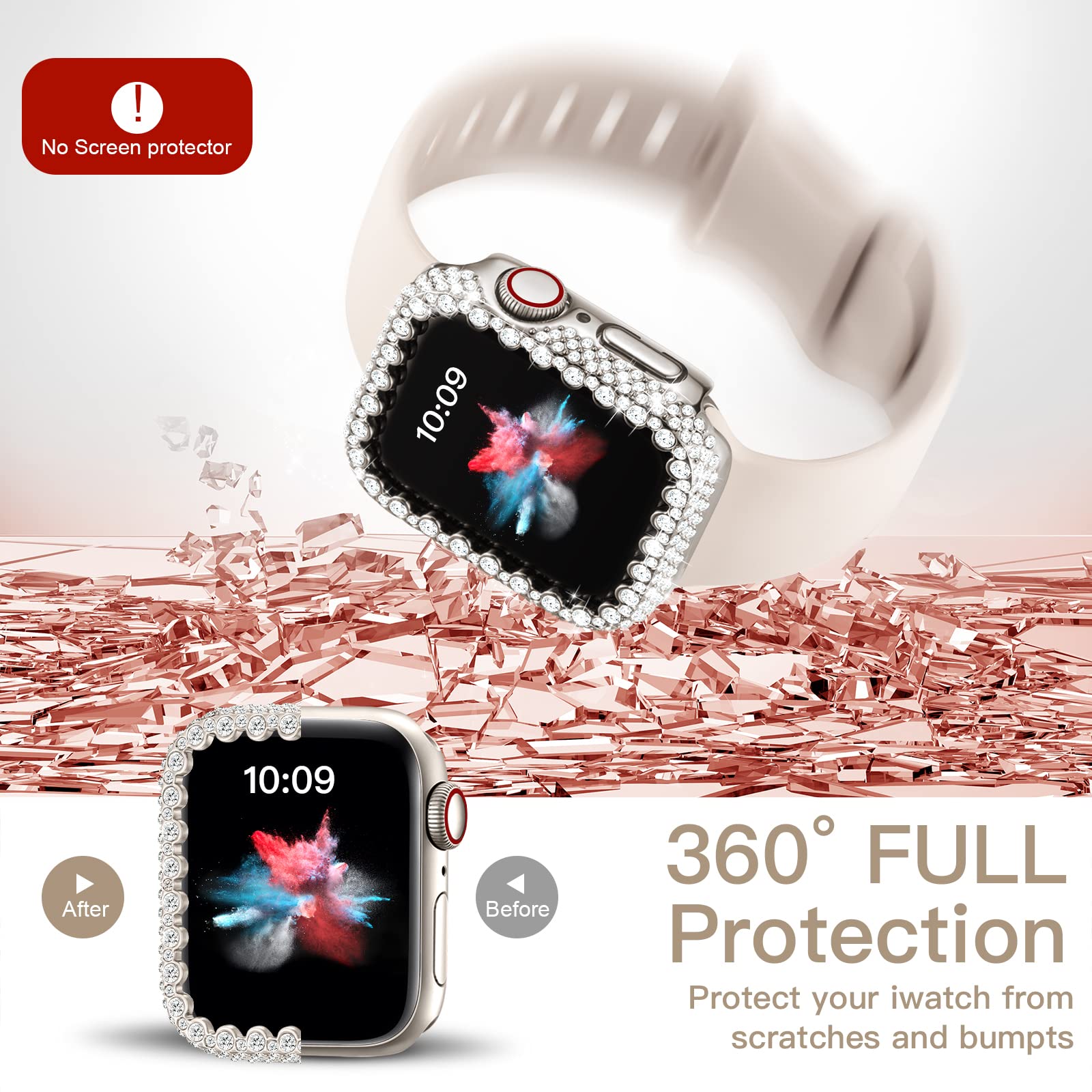 Bling Bumper Case Compatible With Apple Watch Series 6/5/4/Se/Se2 40Mm, Diamond Protective Face Cover For Women, Hard Pc Frame F