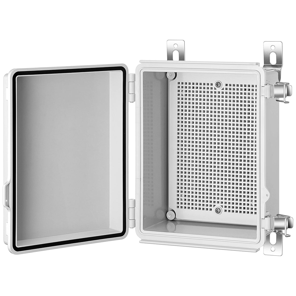 Gratury Junction Box, Ip67 Waterproof Plastic Enclosure For Electrical Project, Hinged Grey Cover, Includes Mounting Plate And W