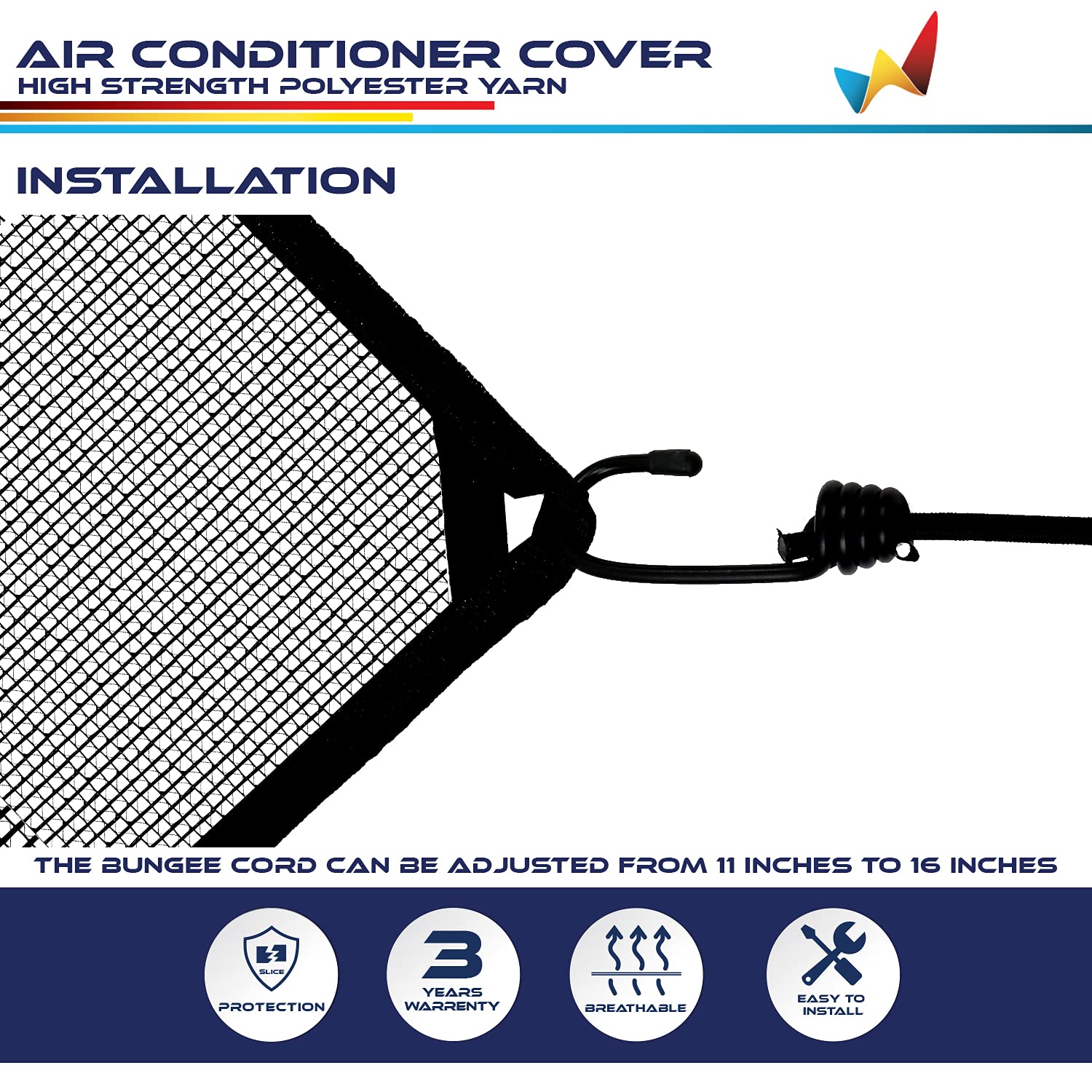 Windscreen4Less 36''X36'' A/C Unit Mesh Cover Air Conditioner Compressor Condenser Cover With Bungee Cords For Outside
