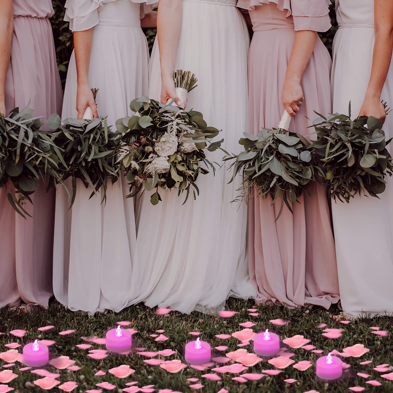 Lanker 500 Pcs Pink Artificial Rose Petals With 24 Pcs Steady Pink Flameless Tea Lights Candles For Valentine'S Day And Romantic