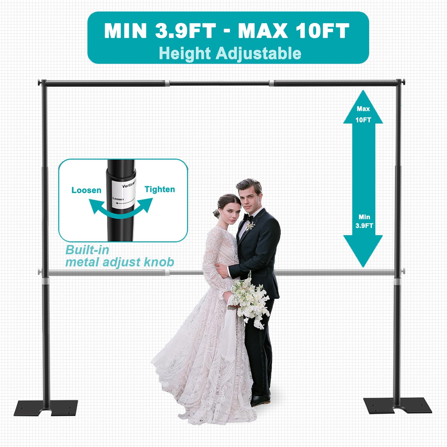 Fotoumgl 10X10Ft Heavy Duty Backdrop Stand, Adjustable Pipe And Drape Stand Kit With Metal Steel Flat Base, Large Extendable Stu