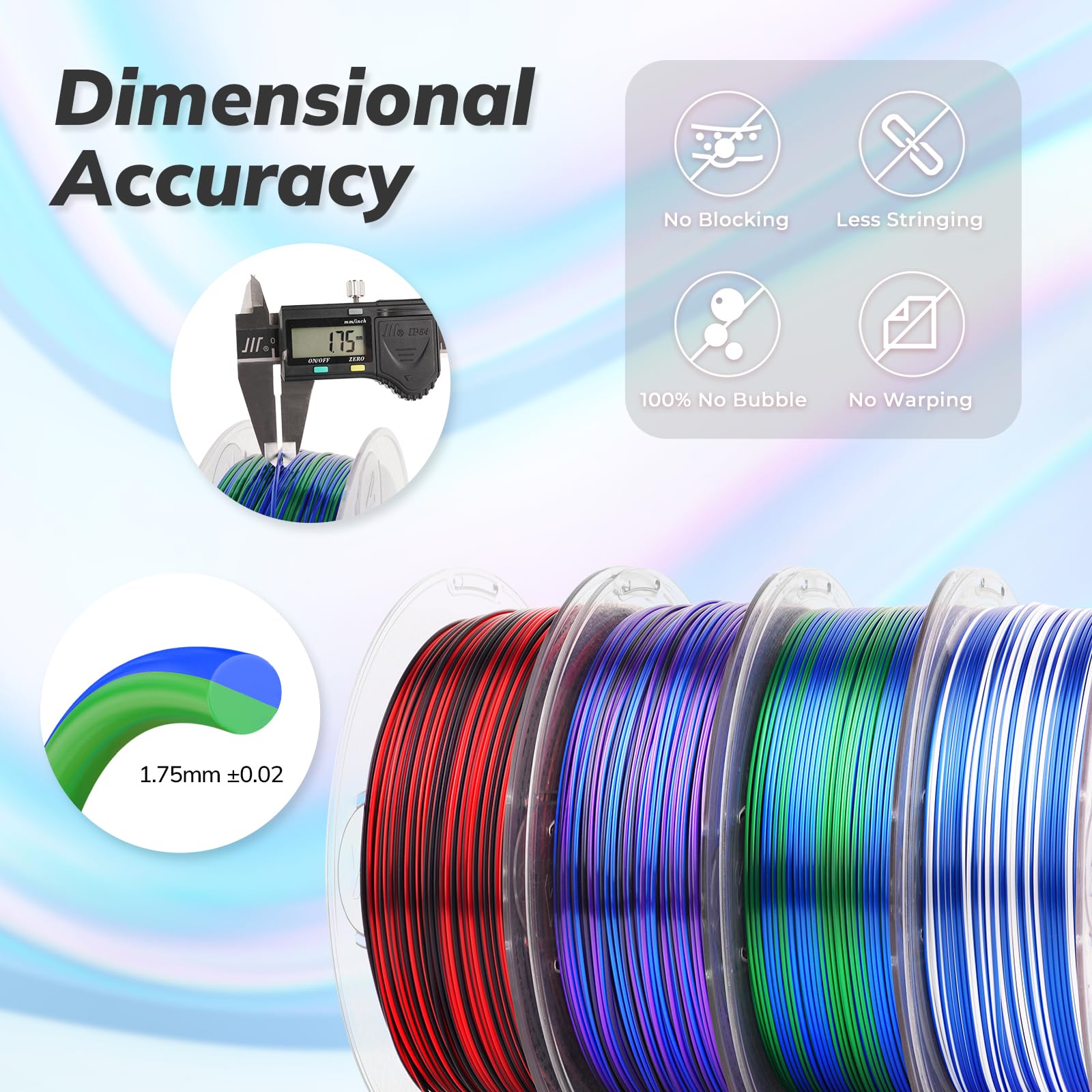 Amolen Silk Pla 3D Printer Filament Bundle, Shiny Pla Filament 1.75Mm Multicolor Rainbow Pack, Fast Color Change Pla 3D Printing