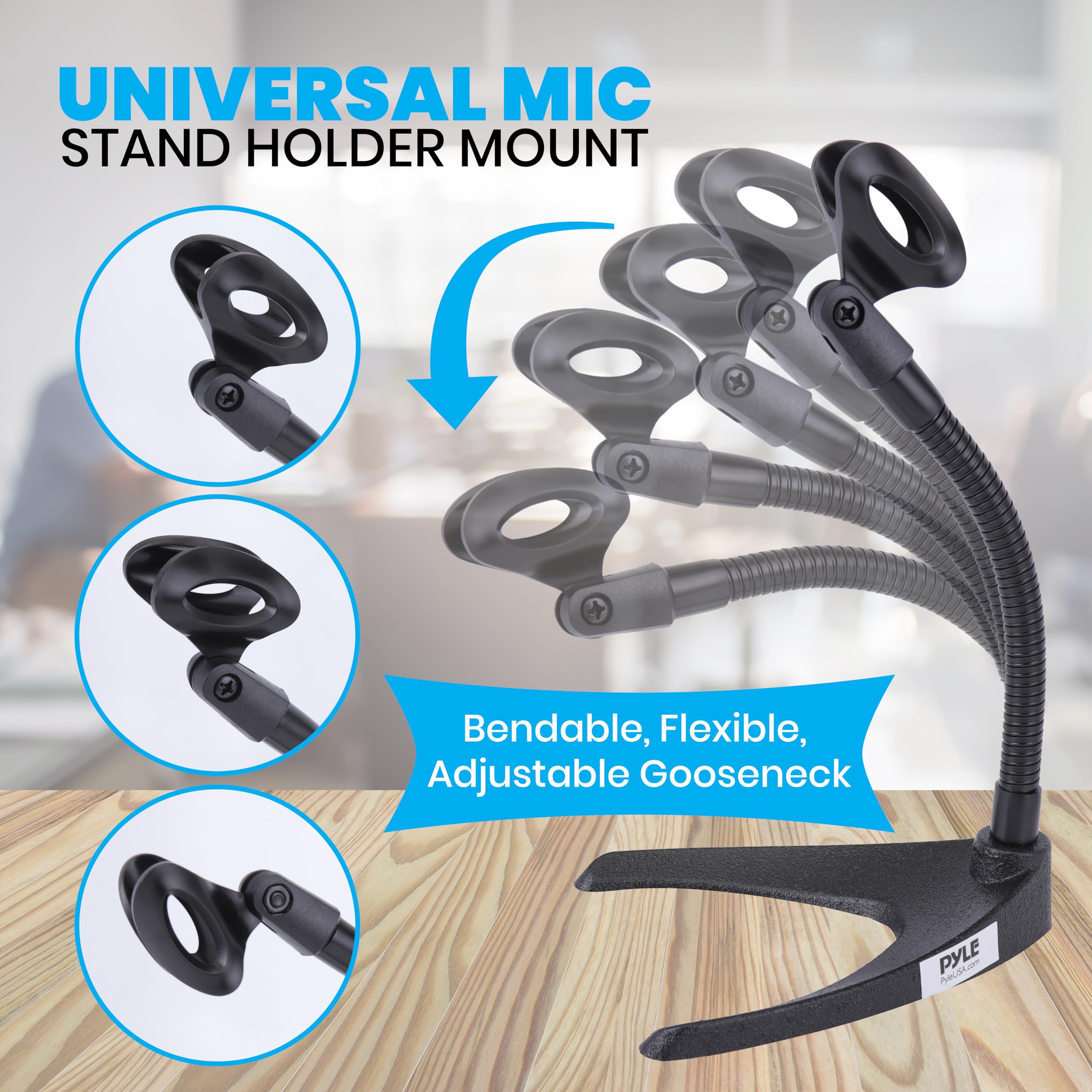 Pyle Desktop Microphone Stand   Universal Tabletop Mic Holder W/ Flexible 8.2'' Inch Gooseneck Mount And Solid U Shape Base   Pe