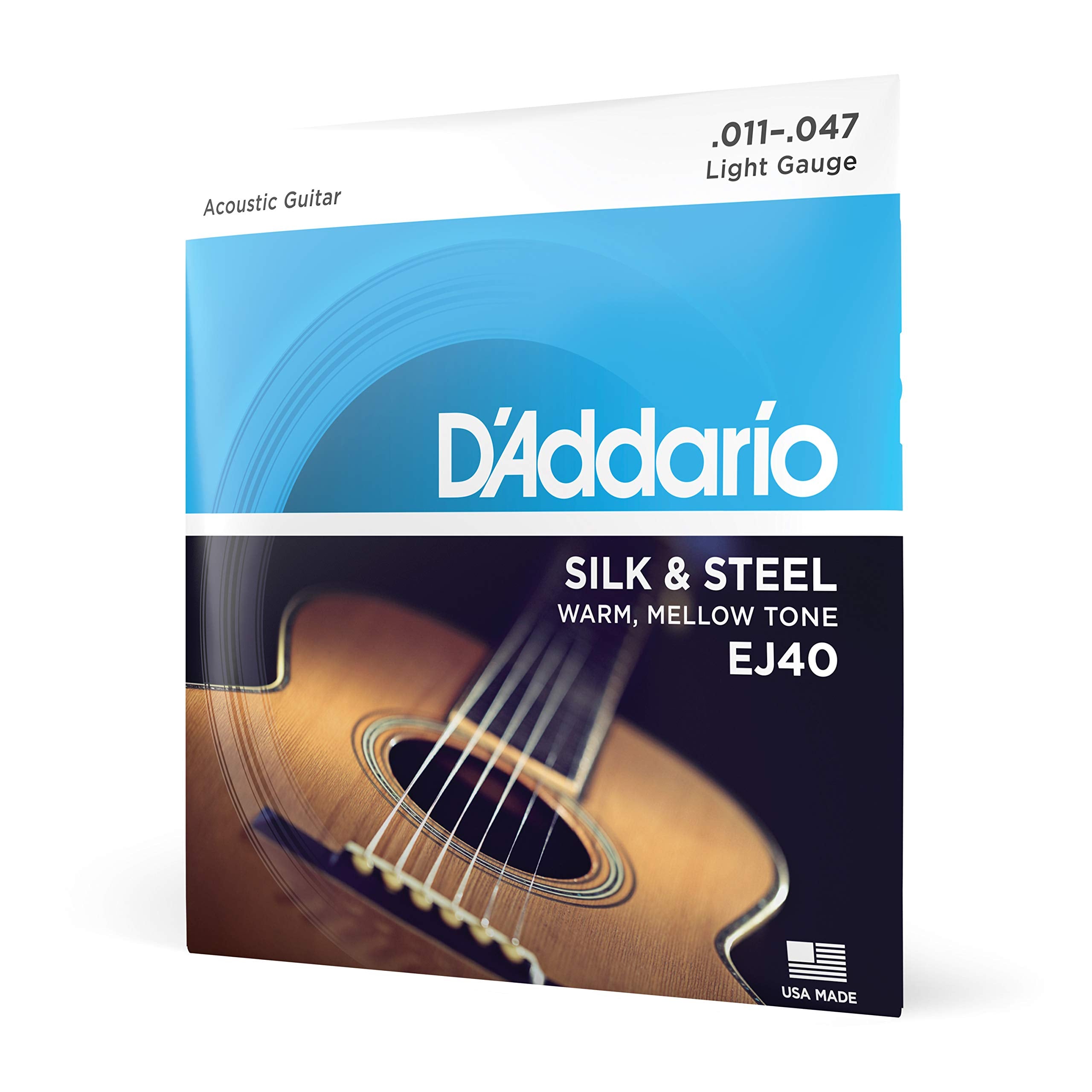 DAddario Silk & Steel Acoustic Guitar Strings - EJ40-6 String - Warm, Mellow Tone - Light, 11-47