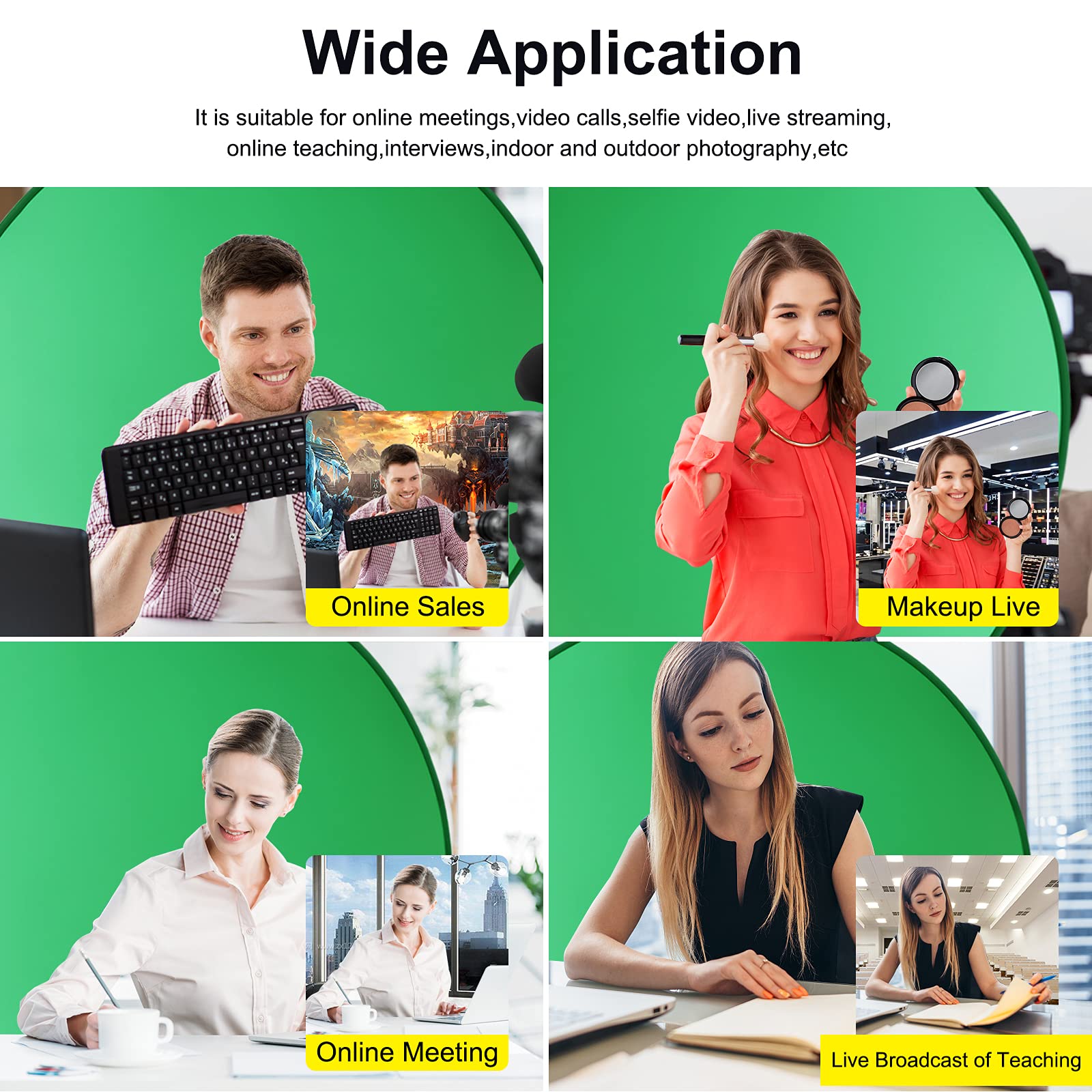 Coosbonfik Portable Green Screen Backdrop (56''), Collapsible Webcam Background, Green Screen For Chair, Chroma Key Green, For H