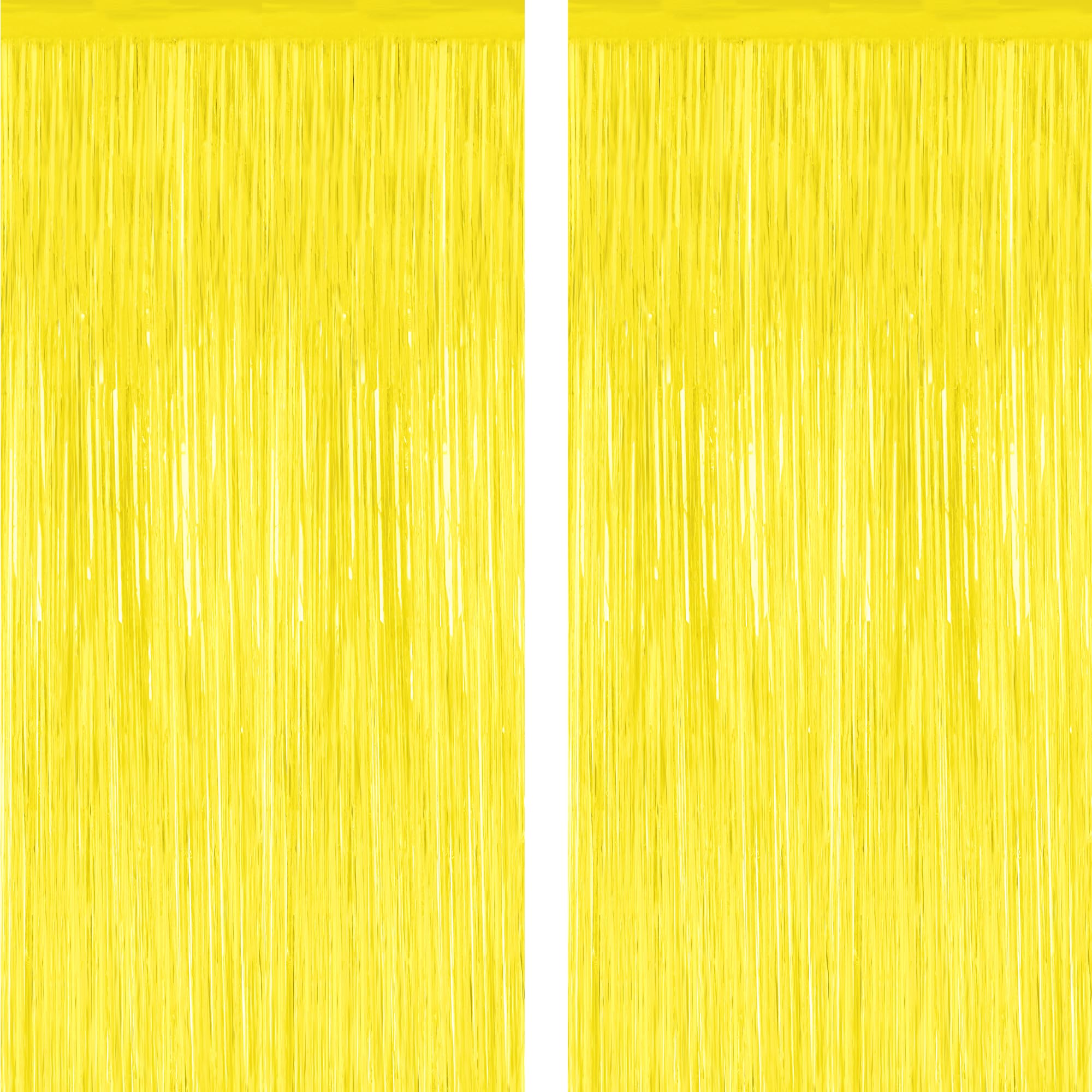 2 Pack Backdrop Curtains, 3.28 FT x 7.05 FT Yellow Color Tinsel Backdrop, Metallic Foil Backdrop Fringe Curtains Party Streamer,