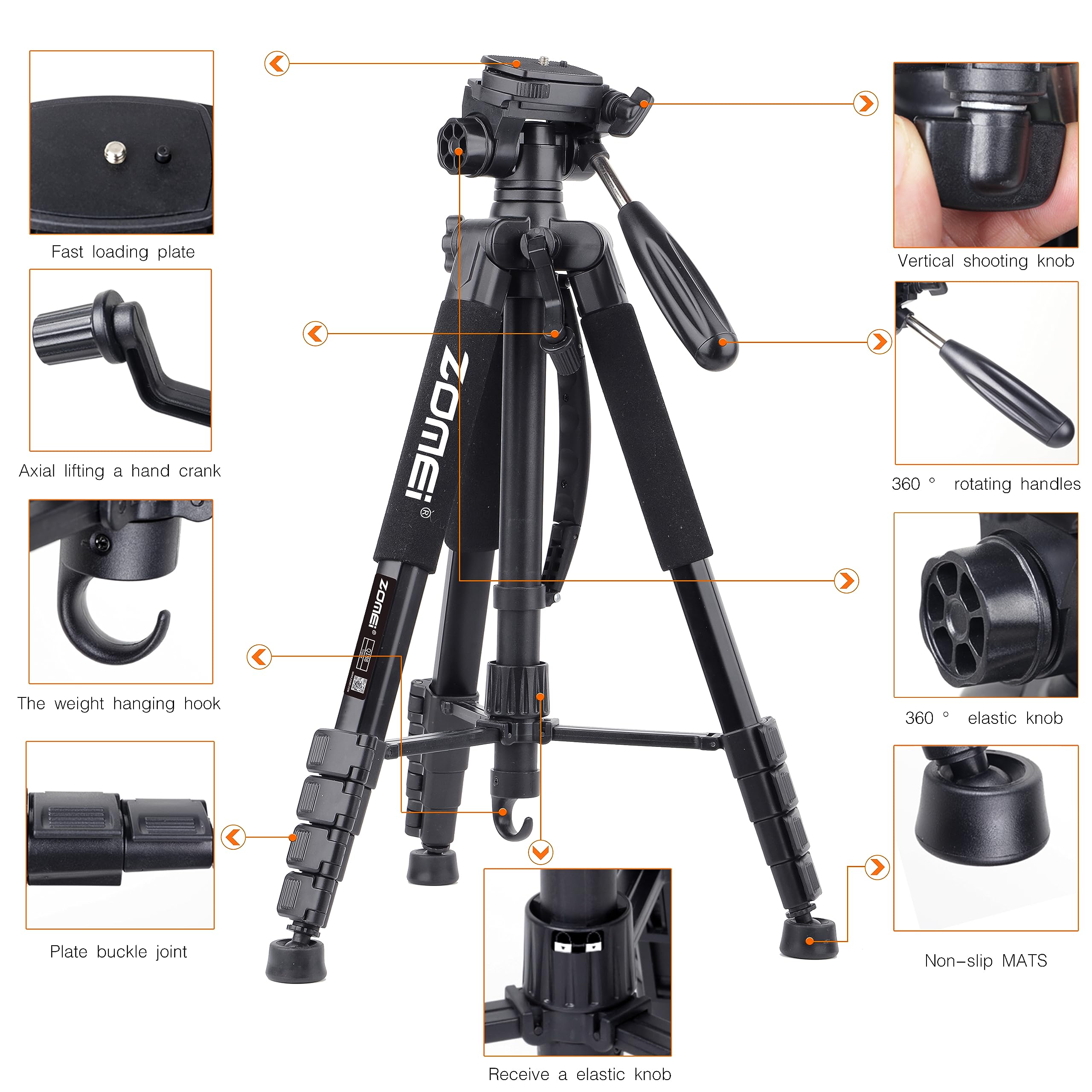 Zomei Tripod 74    Camera Tripod, Aluminum Professional Heavy Duty Camera Tripod Stand, Tripod For Camera Dslr Slr With Carry Ba