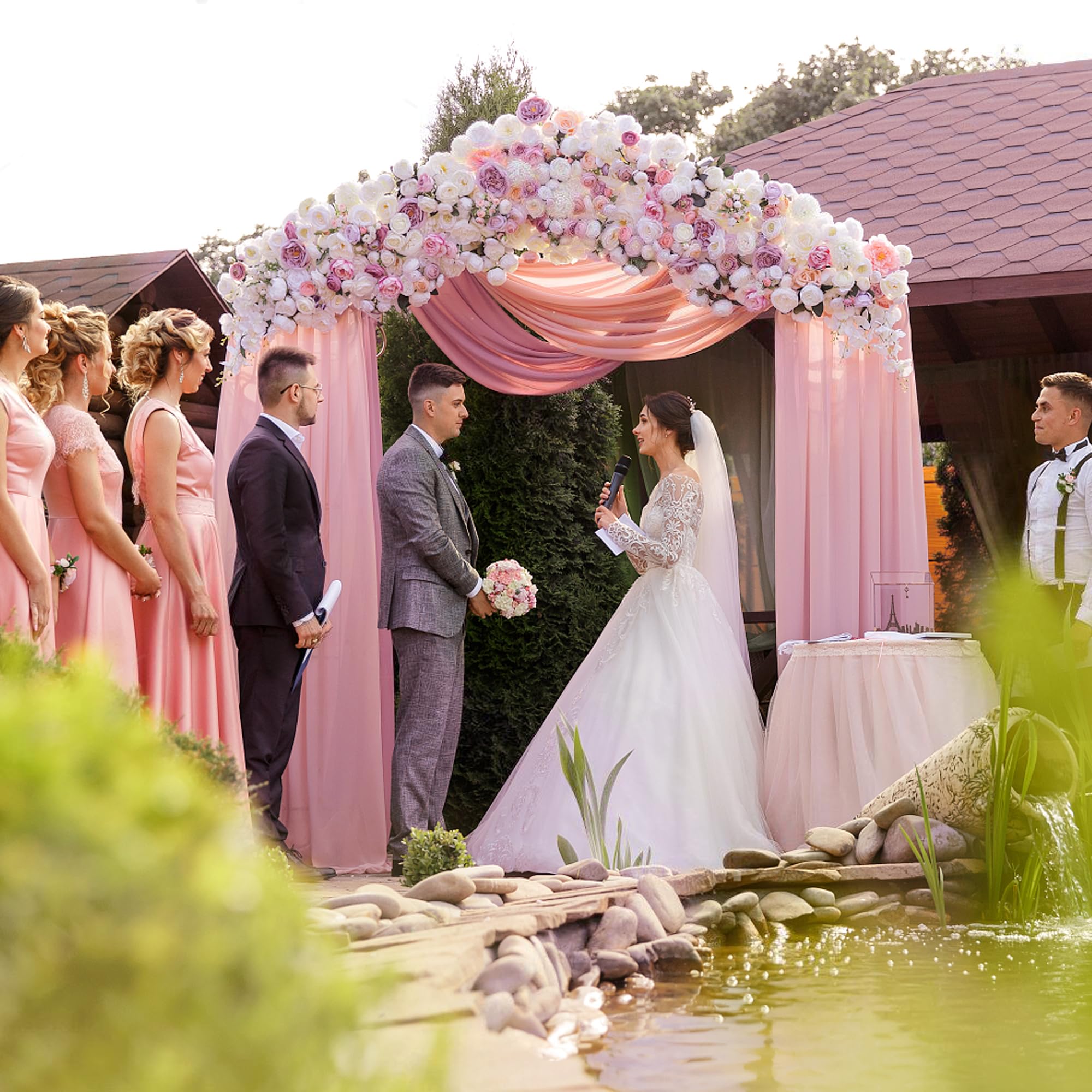 Wokceer Wedding Arch Draping Fabric 6 Panels 28.7 X 20Ft Blush Pink Drapes Sheer Fabric Backdrop Arch Draping Fabric For Wedding