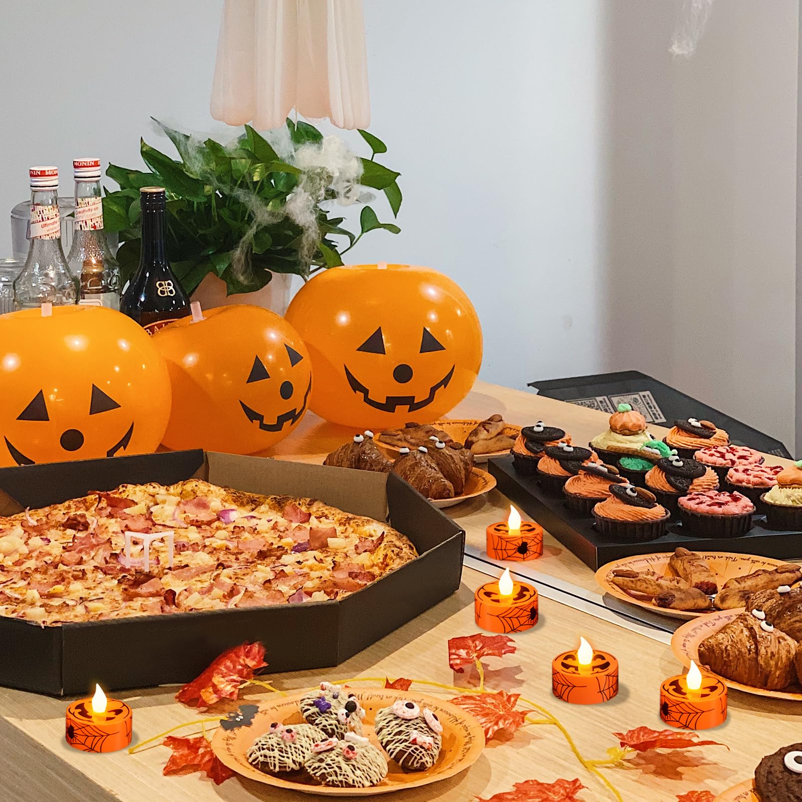 Kunswenn Halloween Pumpkin Tealights Candles, 12 Pack Led Flameless Candles With Timer, Tea Lights Candles Battery Operated With