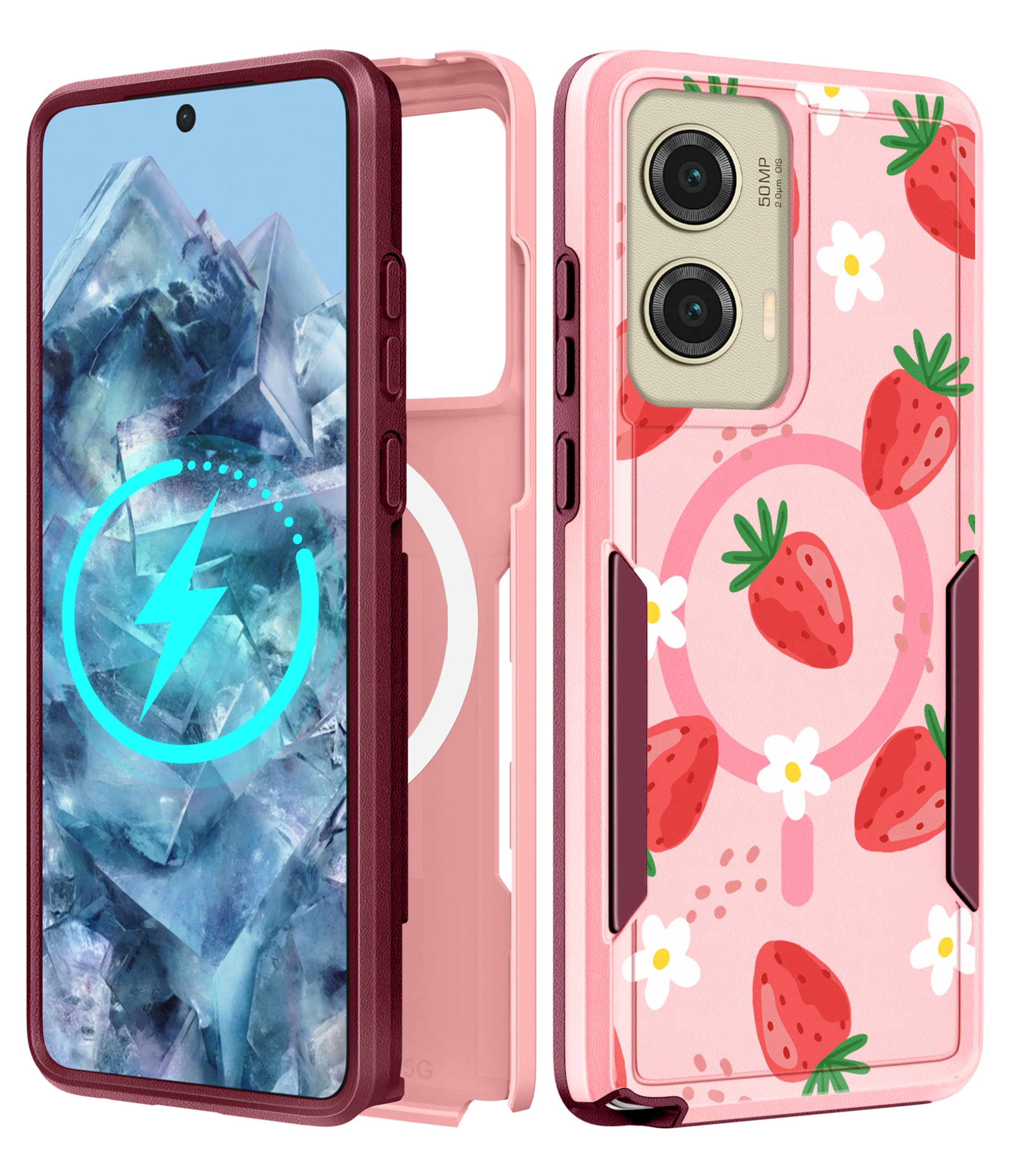 LISEVO for Moto G Stylus 5G 2024 Case - Compatible with MagSafe Women Girls Cute Magnetic Phone Cover Girly Kawaii Strawberry He