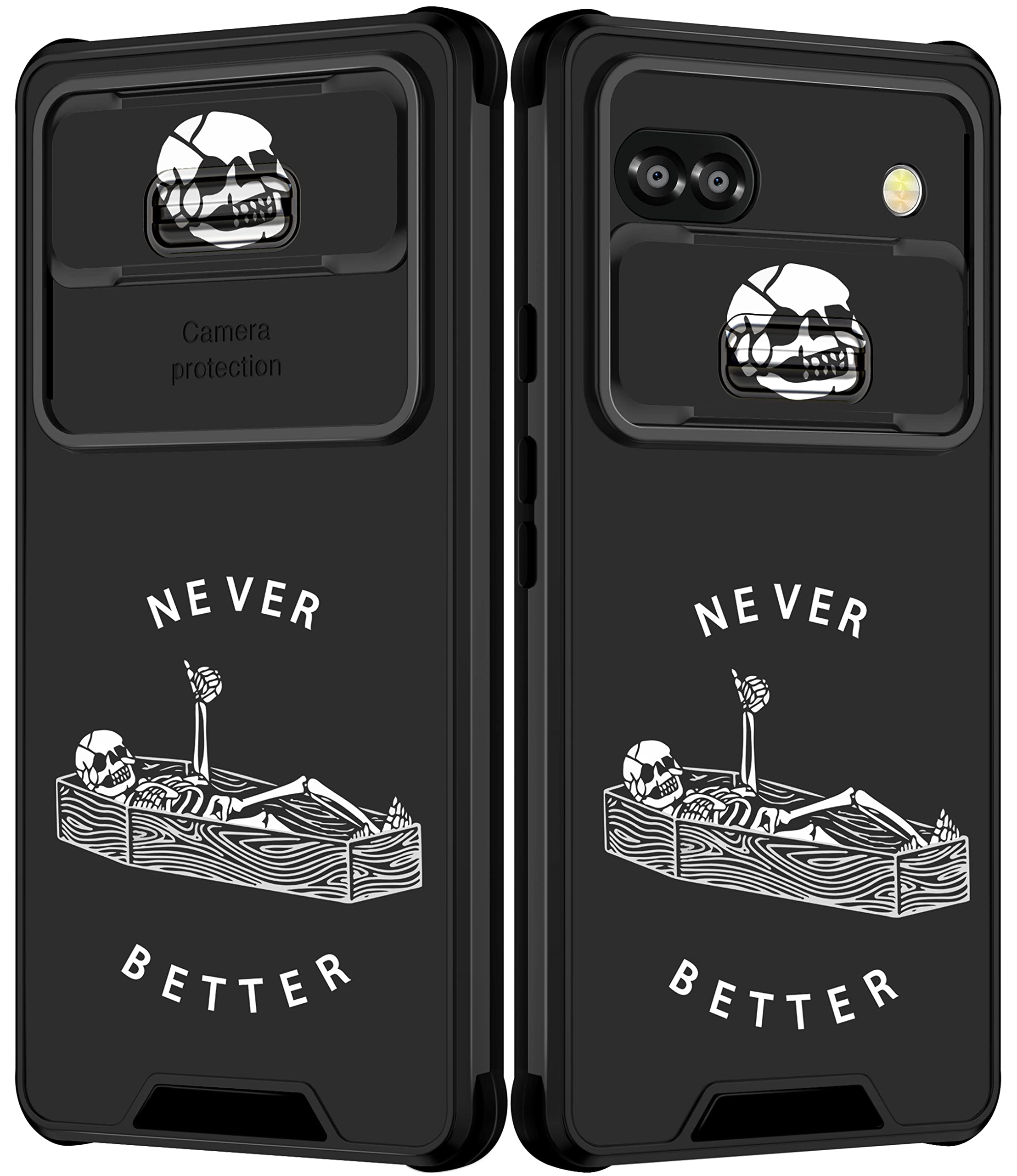 Goocrux For Google Pixel 6A Case Skeleton Gothic For Women Girls Cute Skull Phone Cover Funny Ghost Horror Goth Design With Slid