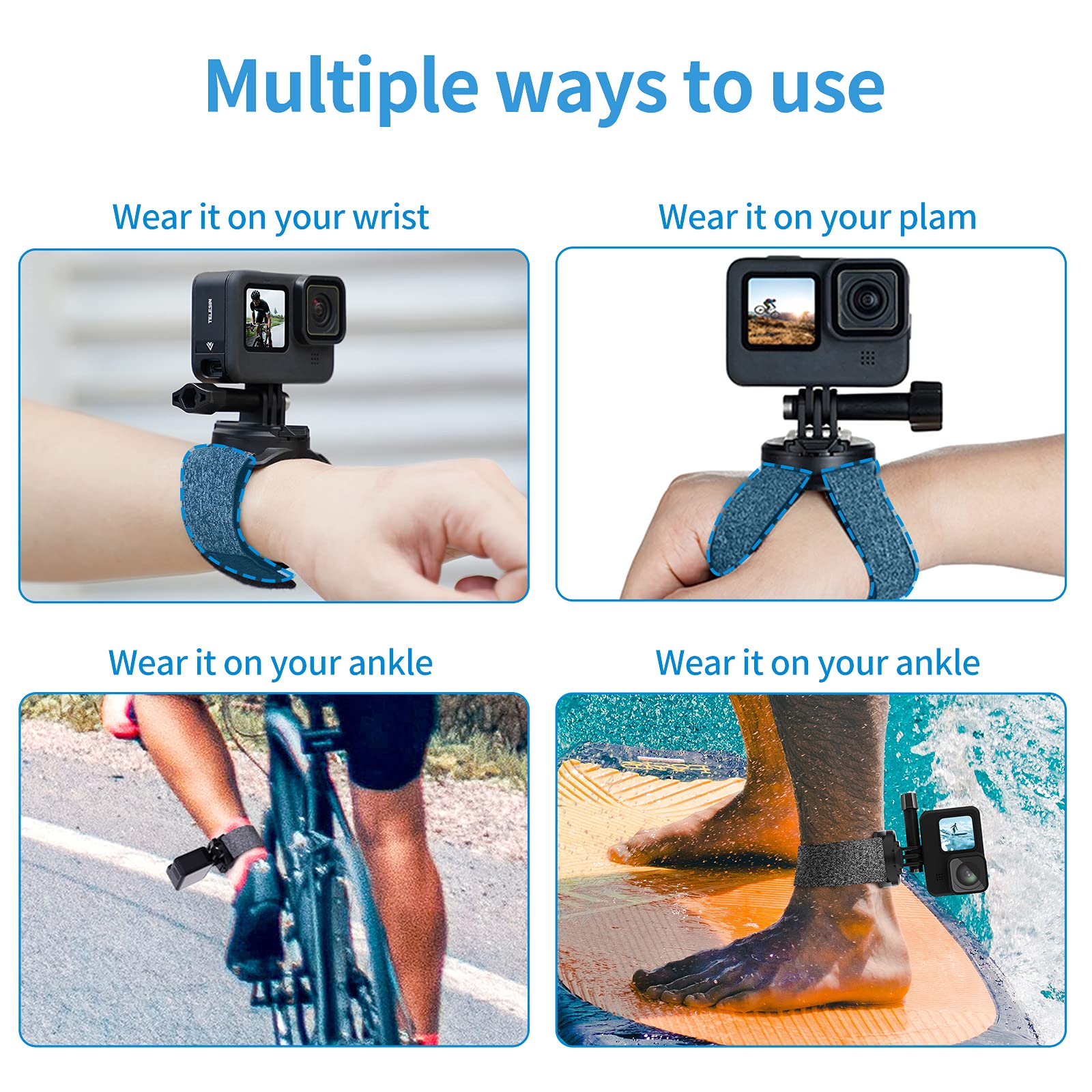 Telesin Upgraded Wrist Strap, 360 Rotation Arm Plam Ankle Mount Band Holder Cycling Mount For Gopro Max Hero 13 12 11 10 9 8 7 Black, Insta360 One R X2 Go3 Dji Osmo Action 5 Pro 4 3 Camera Accessories
