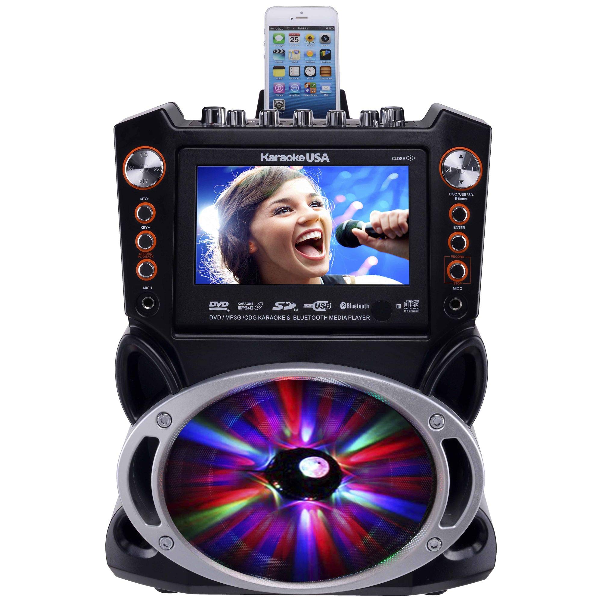 Karaoke Usa Gf845 Complete Karaoke System With 2 Microphones, Remote Control, 7    Color Display, Led Lights   Works With Dvd, B