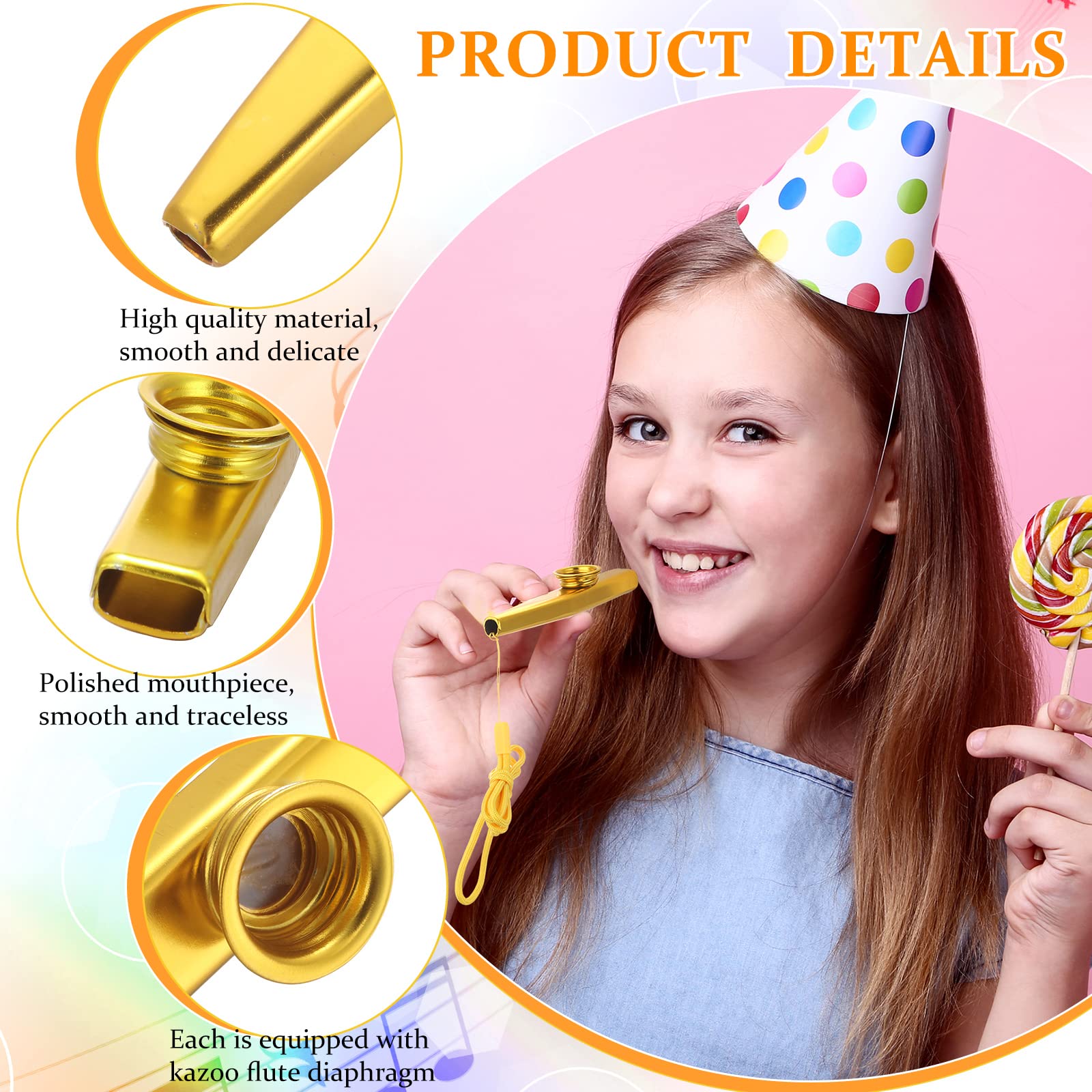 24 Pcs Gold And Silver Metal Kazoo With Lanyards Musical Instruments Mouth Kazoos Good Companion For Guitar Violin Piano Kids Ad