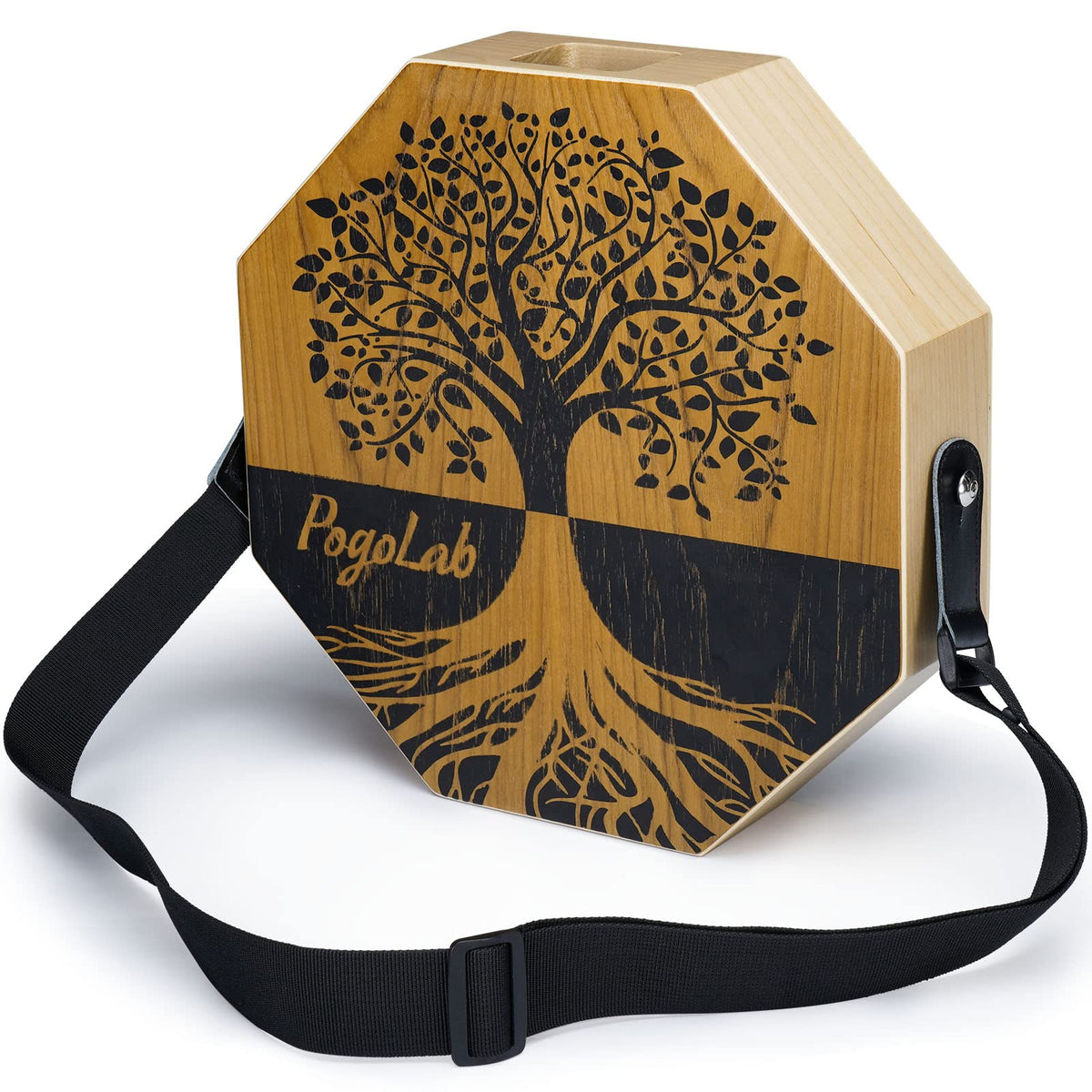 Pogolab Two Tone Cajon, Portable Travel Wooden Drum With Adjustable Strap, Easy To Carry, Unique Appearance, Beautiful Percussio