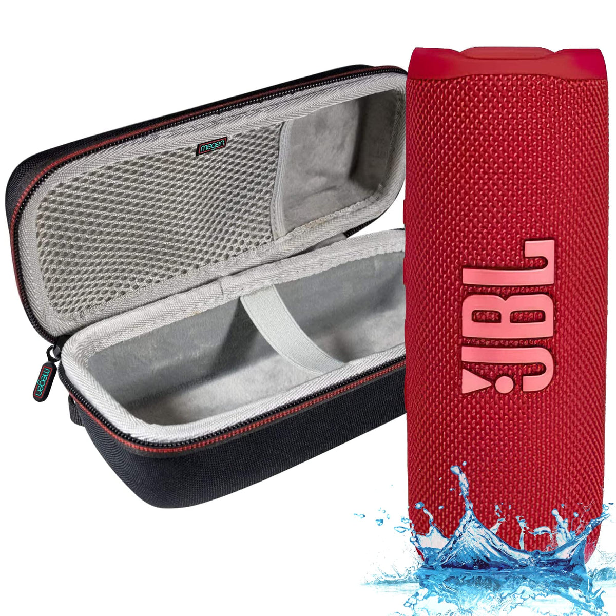 JBL-Flip 6 - Waterproof Portable Bluetooth Speaker, Powerful Sound and deep bass, IPX7 Waterproof, 12 Hours of Playtime with Megen Hardshell Case - Red