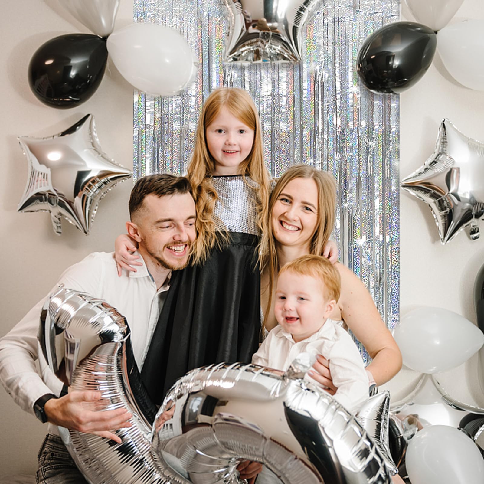 Tinsel Curtain Party Backdrop Silver Birthday Party Decorations 10 Packs Glitter Foil Fringe Curtain Party Decor Streamers Photo