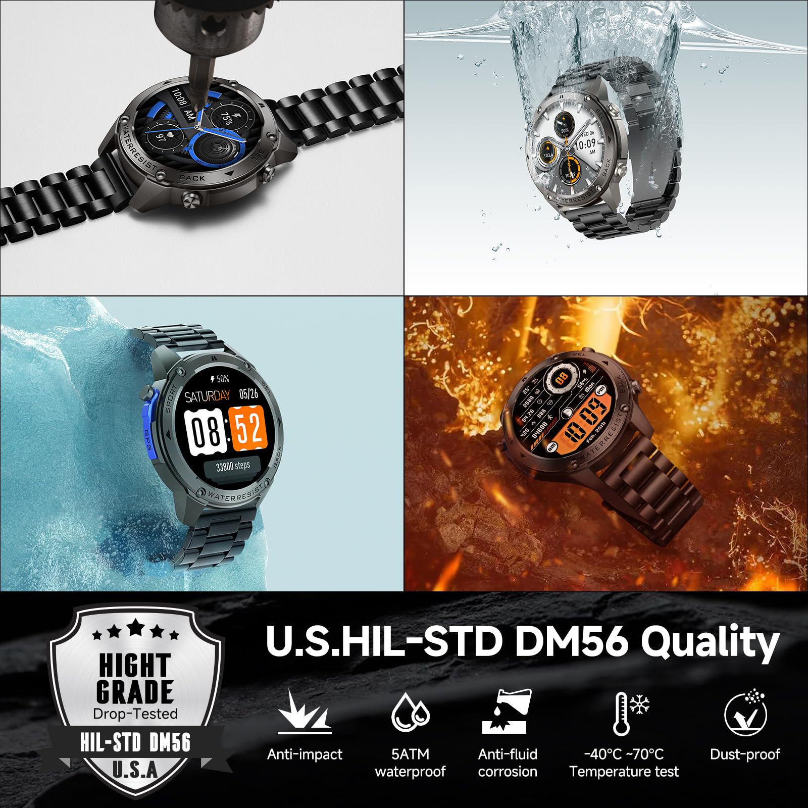 Bruboses Gps Smart Watch For Men Military Rugged Smartwatches,Compass,50M Waterproof, 500Mah Large Battery,Answer/Make Call, 1.4