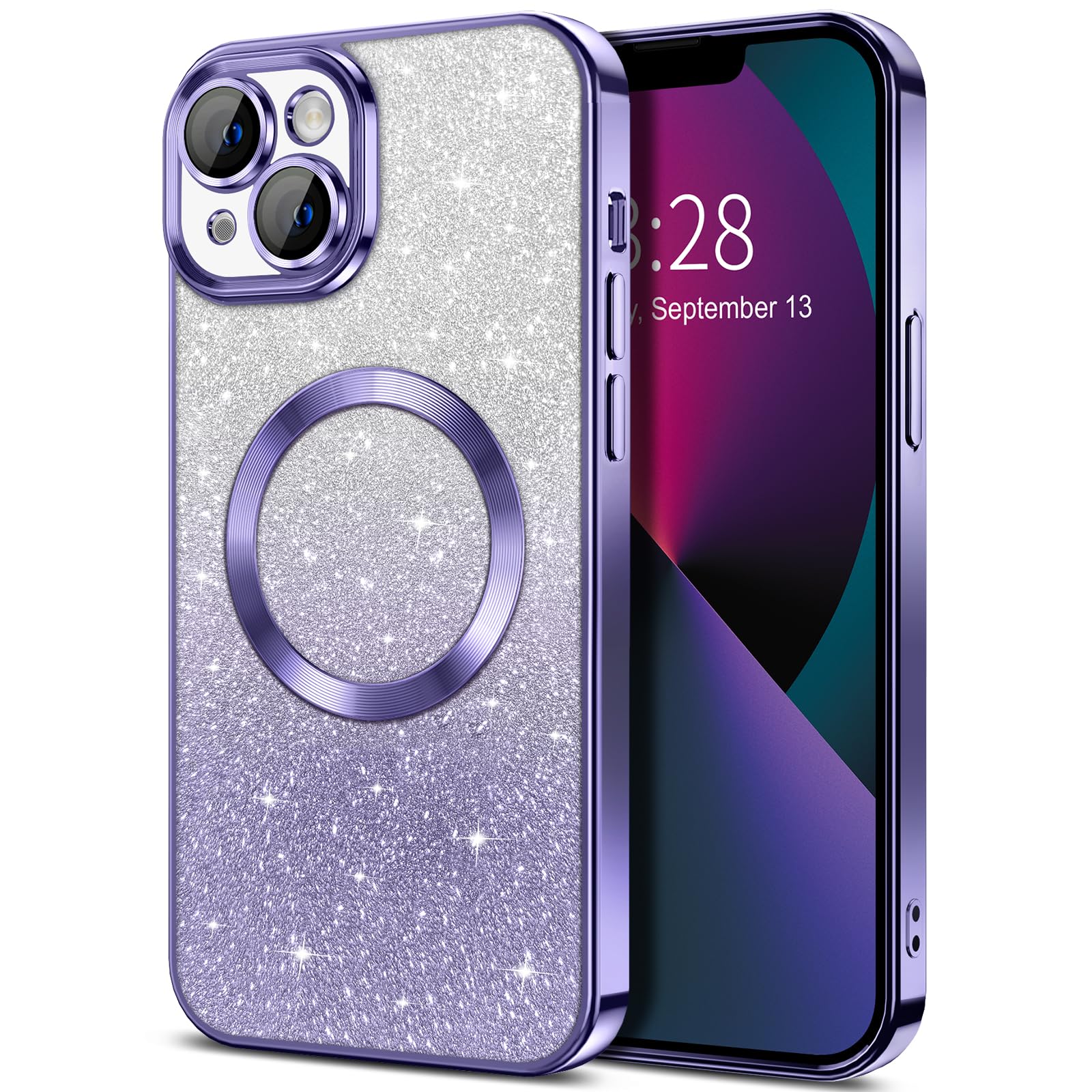 Hython For Iphone 13 Case Clear Magnetic Glitter Phone Cases [Compatible With Magsafe] Full Camera Lens Protector Slim Gradient