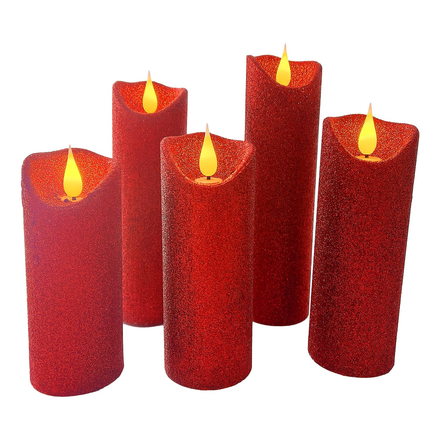 Evenice Flameless Candles Flickering Pillar Candles Battery Operated Candles Unscented With Timer And Remote,Set Of 5 Glitter Re