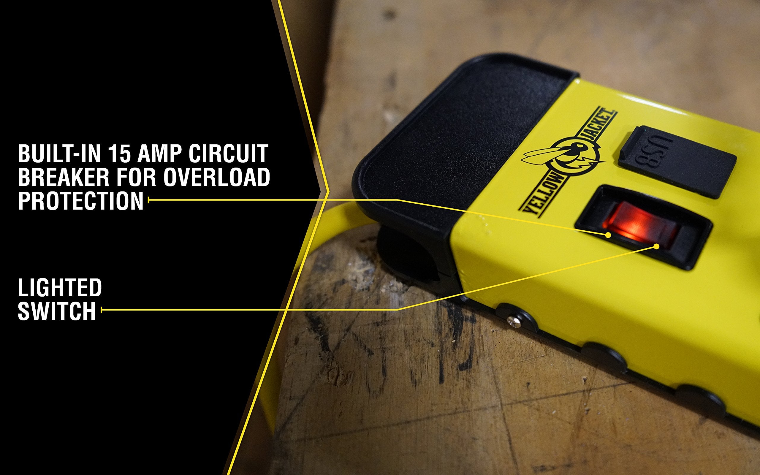 Yellow Jacket 5148 Modern 8 Outlet Metal Power Block With 2 Usb Ports; Yellow