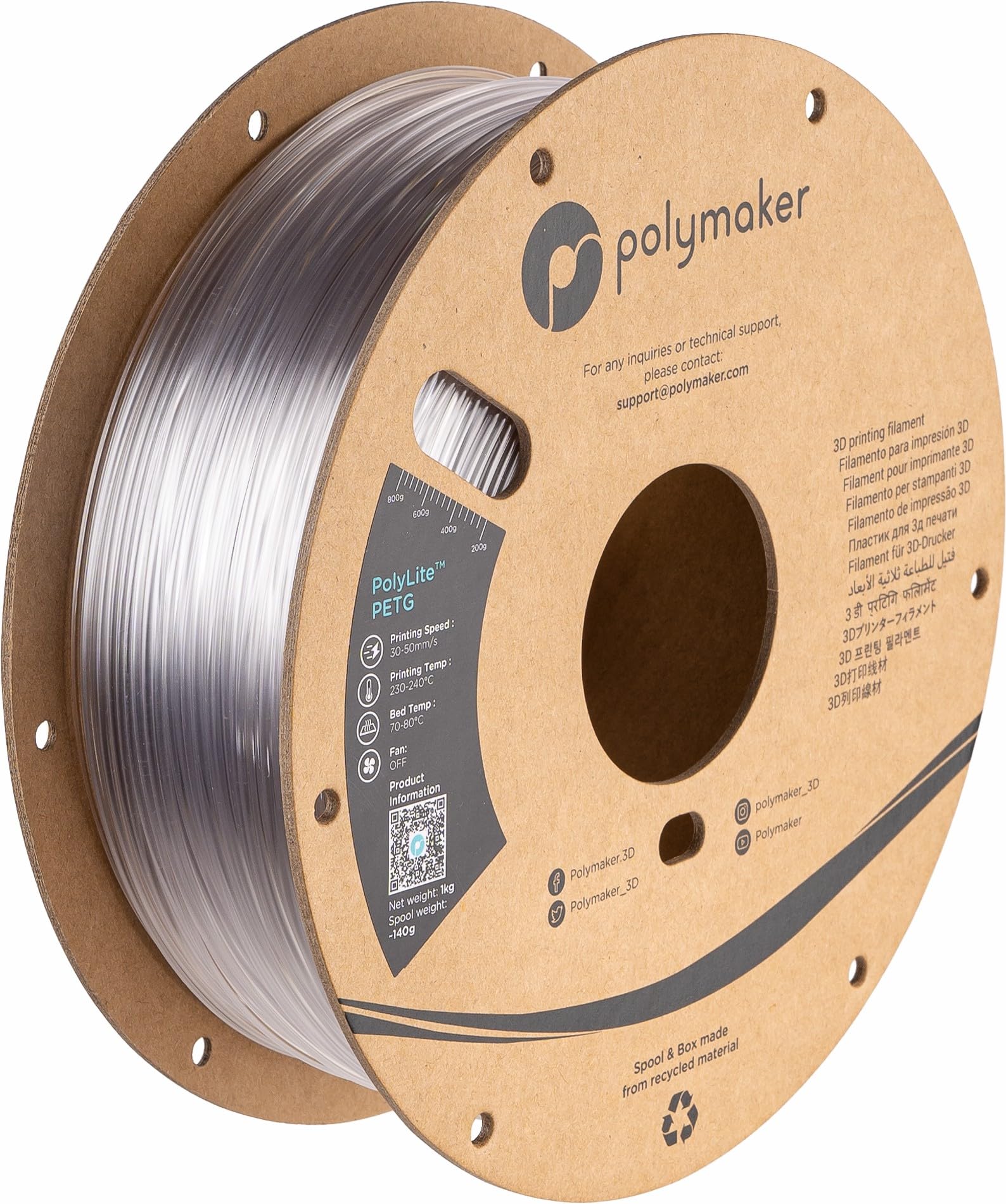 Polymaker Petg Filament 175Mm, 1Kg Strong Petg 3D Printer Filament Clear   Polylite Petg Transparent 3D Printing Filament 175Mm,
