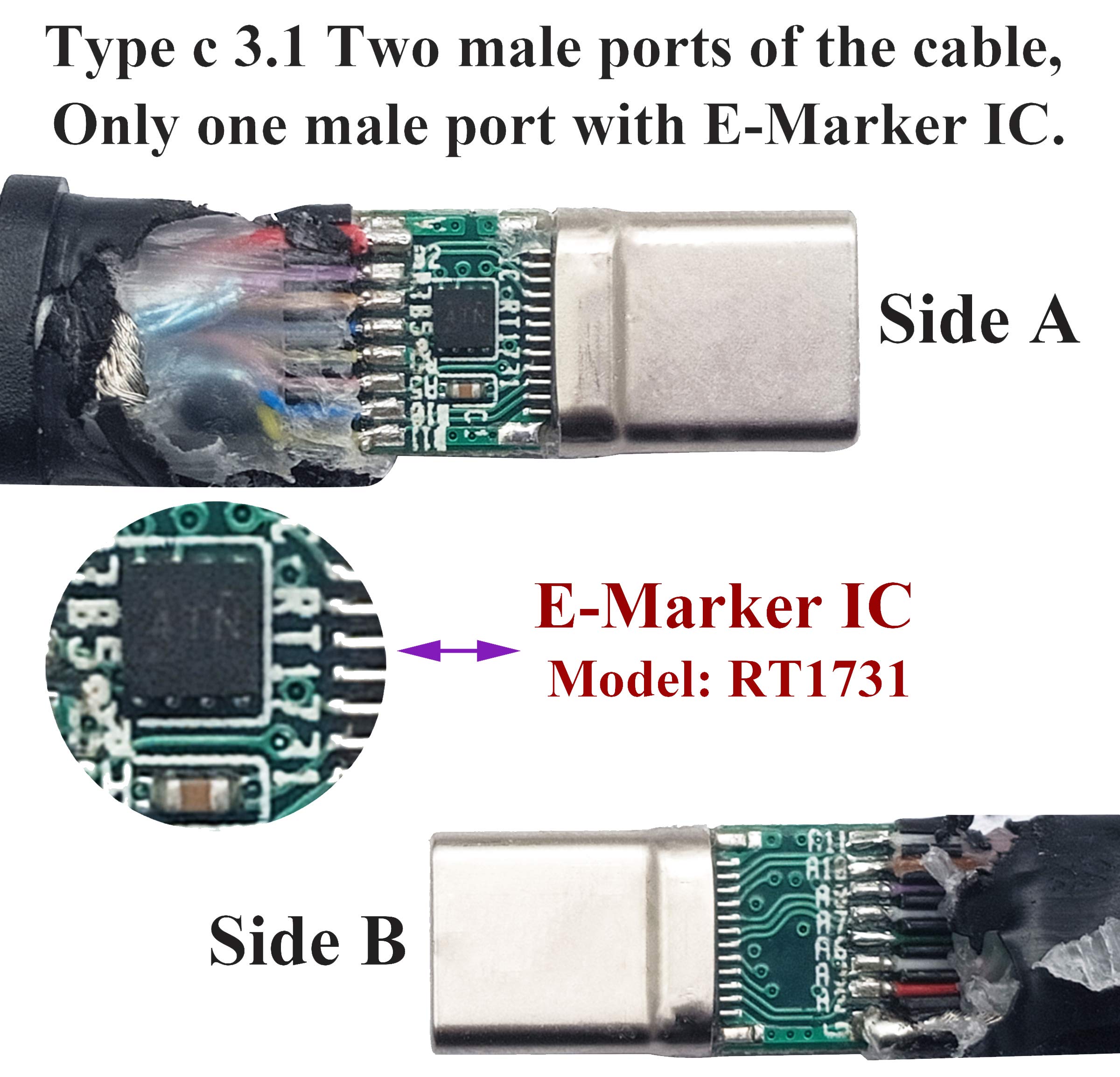 Aaotokk 100W/5A Usb Typc C 3.1 Male Gen 2 (10Gbps) Connector Extension Cable, Supports Charging, Data, Audio, 4K Video Cable For