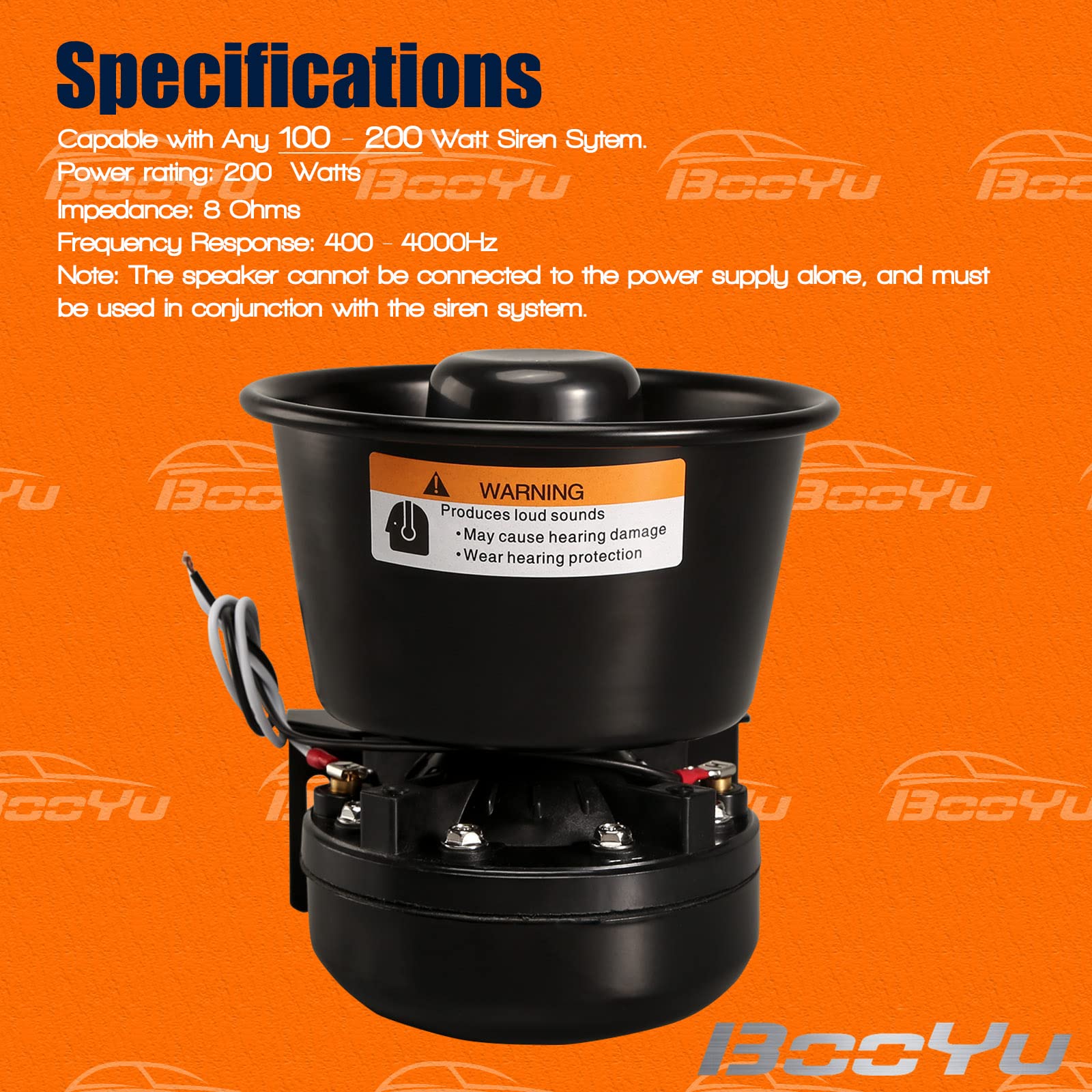 Booyu 200 Watt High Performance Pa Siren Horn Speaker [Black Steel] [8 Ohms] [125 135 Db] [Ip66 Waterproof] [Compatible With 100