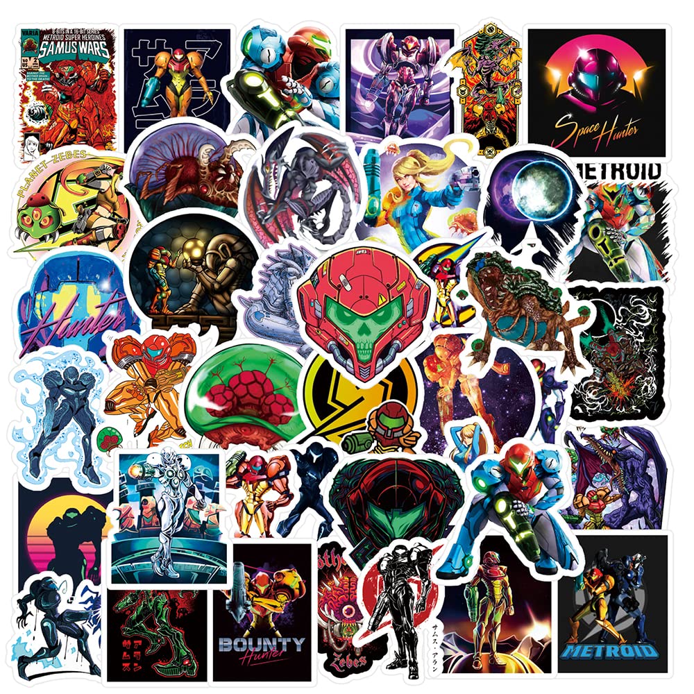 50Pcs Metroid Merchandise Stickers Pack, Cool Game Vinyl Waterproof Stickers For Water Bottles,Laptop,Skateboard,Phone,Computer,